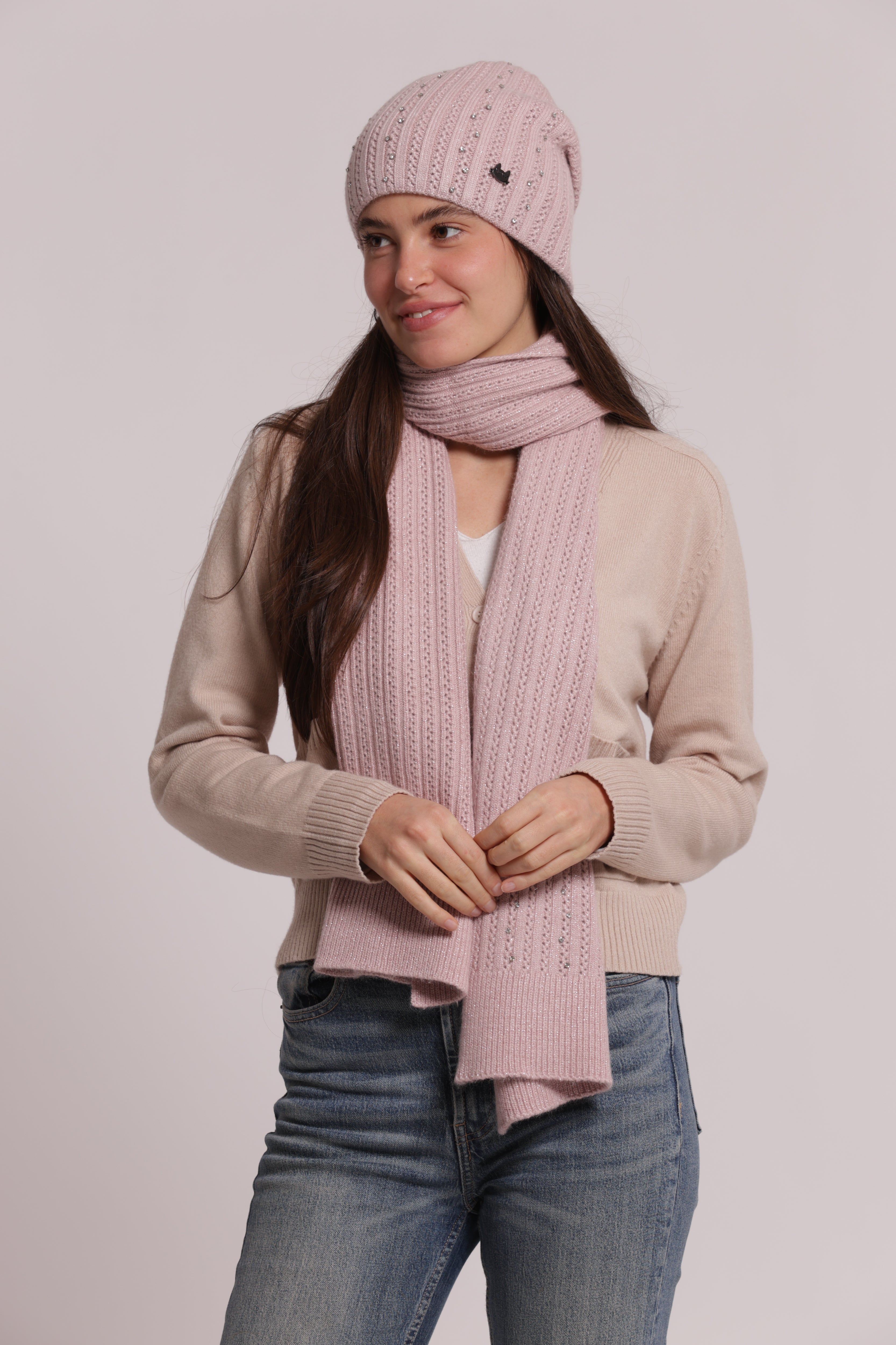 Mimi Mua Sciarpa con Piccole Trecce con Strass Nera invernale