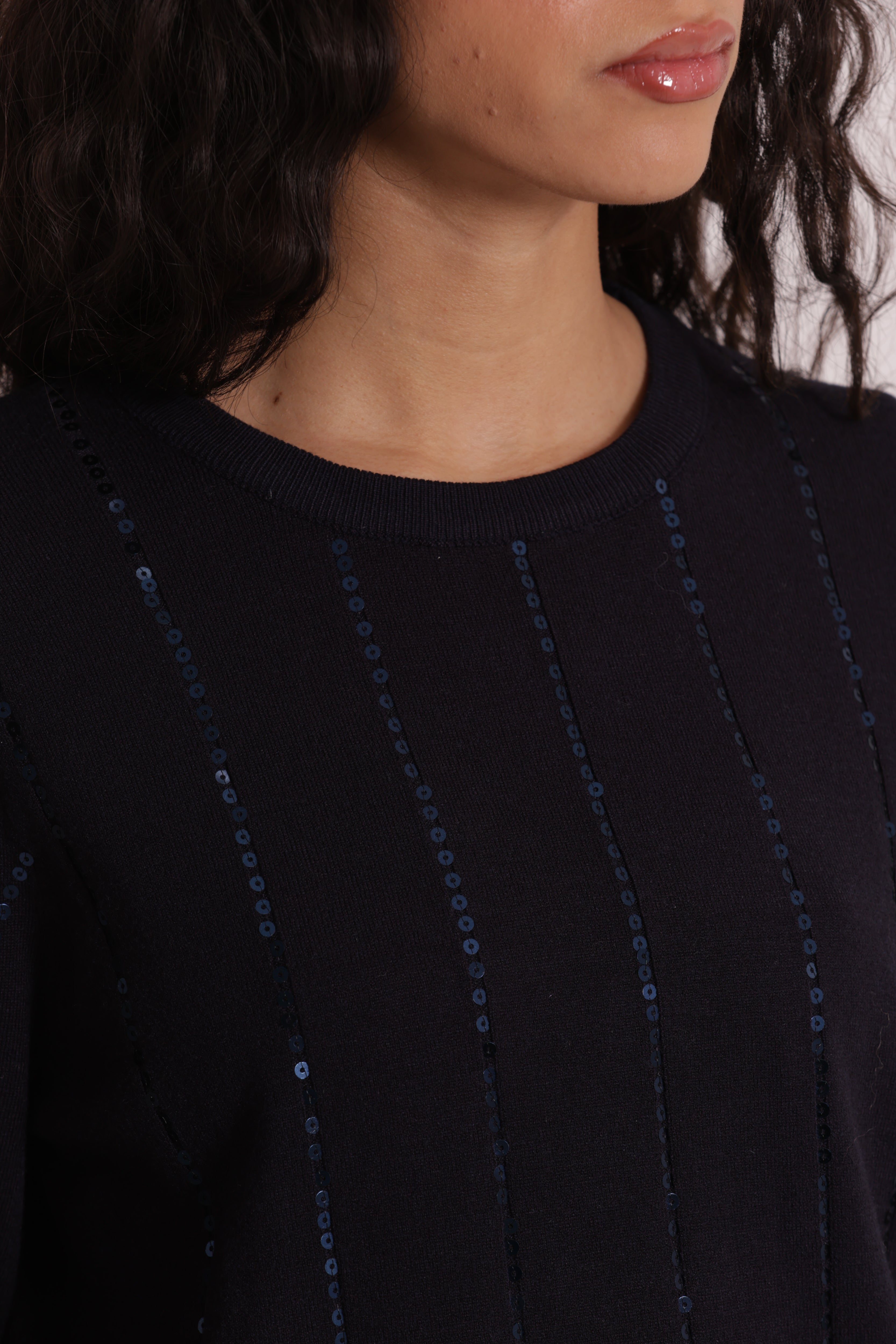 Mimi Mua Maglia Scollo Tondo Paillettes Nero