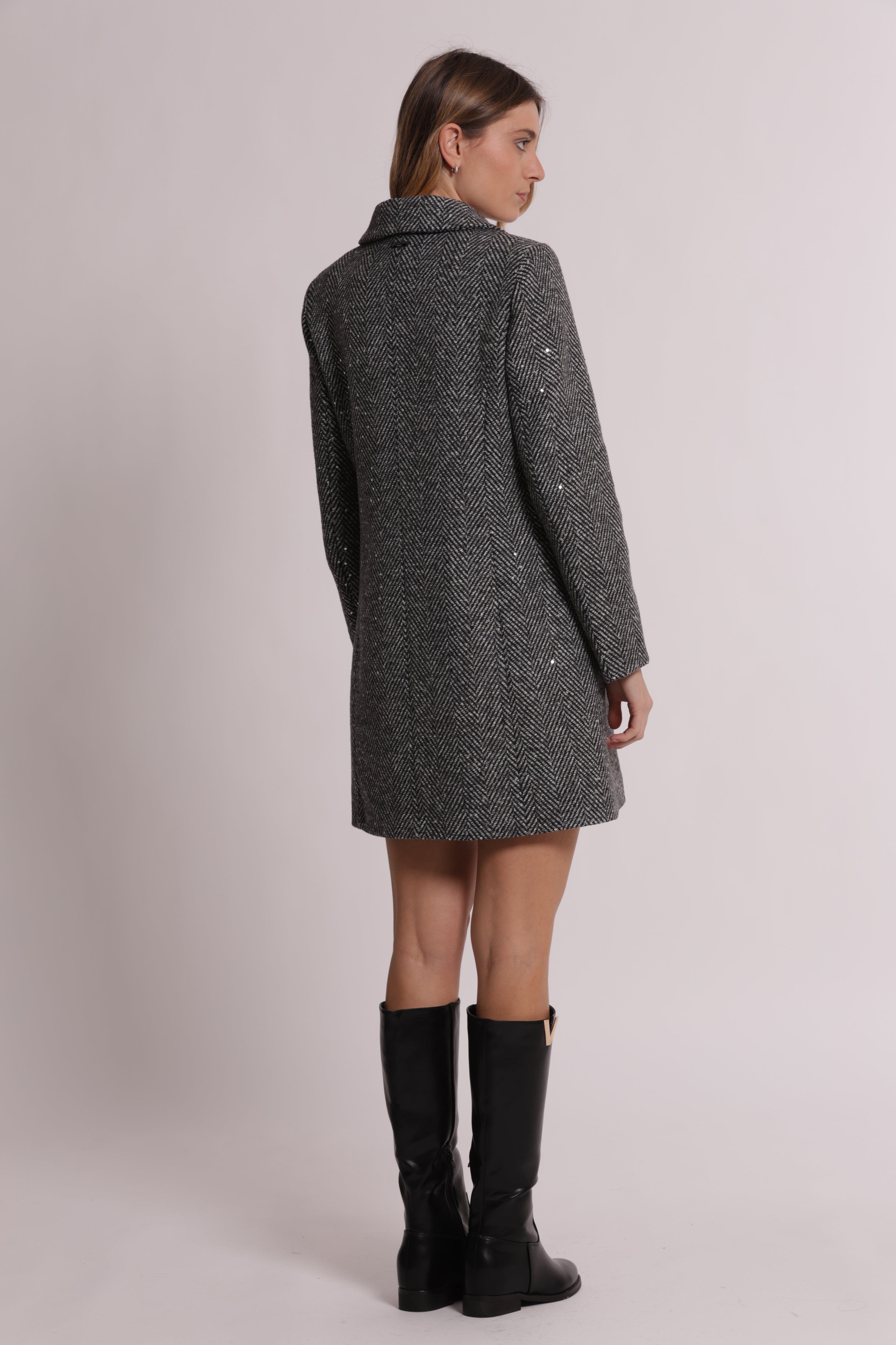 Mimi Mua Cappotto Baronetto Paillettes Grigio Melange