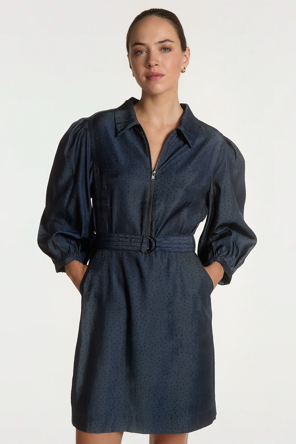 Aaiko Semira Abito Chemisier Glitter Blu Notte