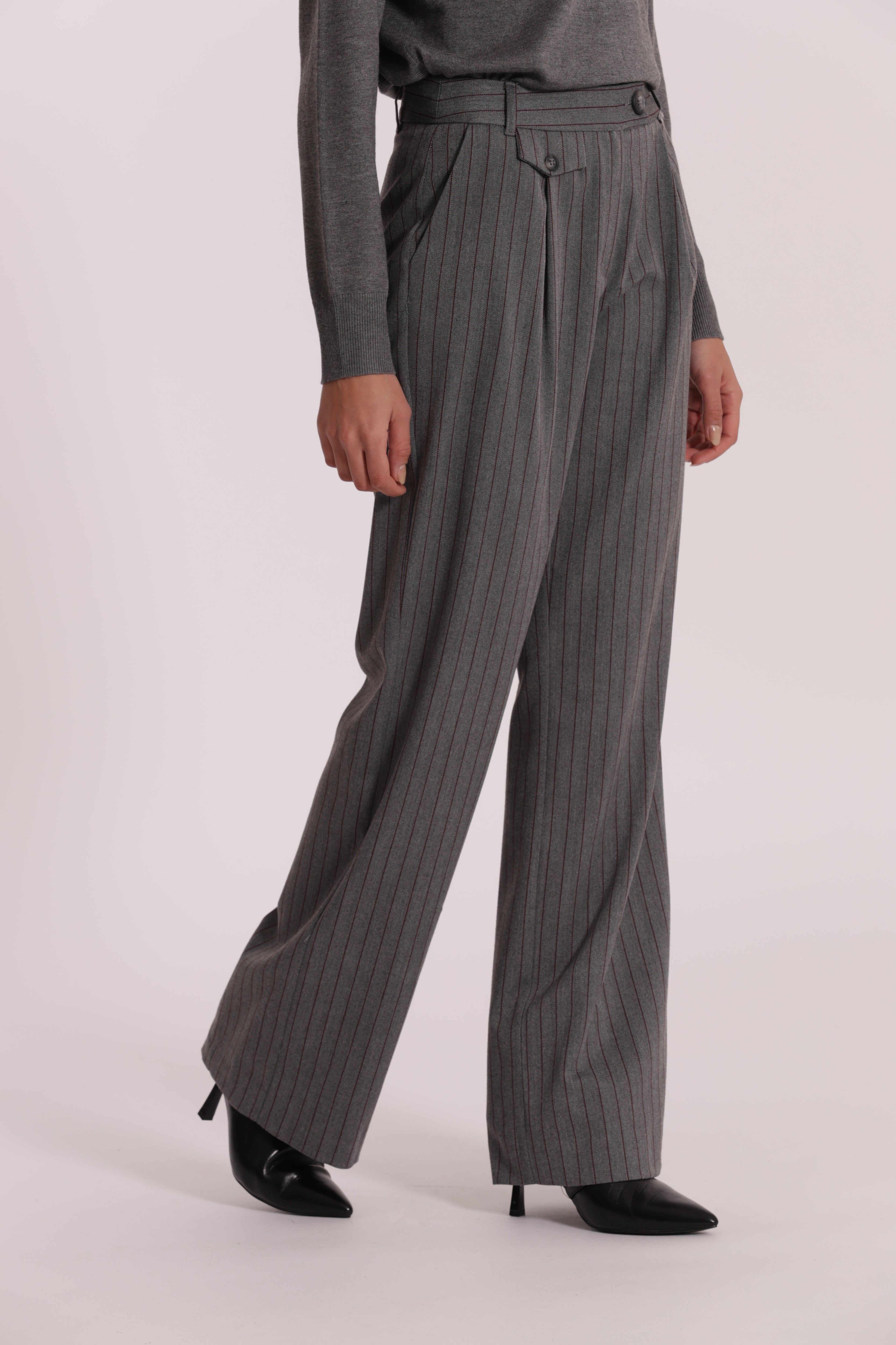 Mimi Mua Pantalone Palazzo Gessato Grigio elegante