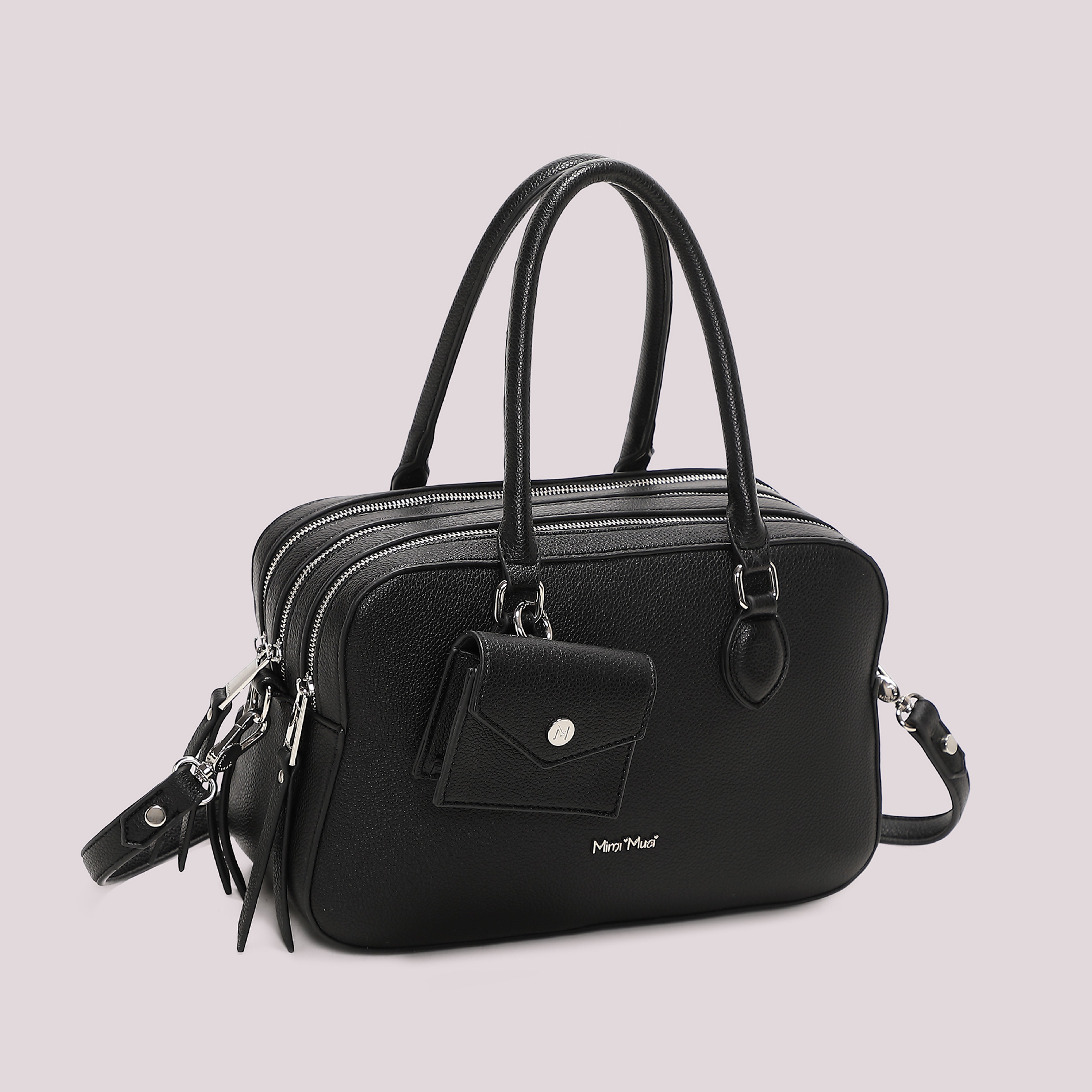 Mimi Mua 3 Zip borsa a spalla con borsina nero