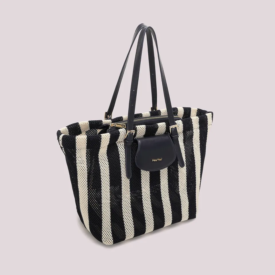 Mimi Mua Rete a Righe Borsa a Spalla Blu/Panna