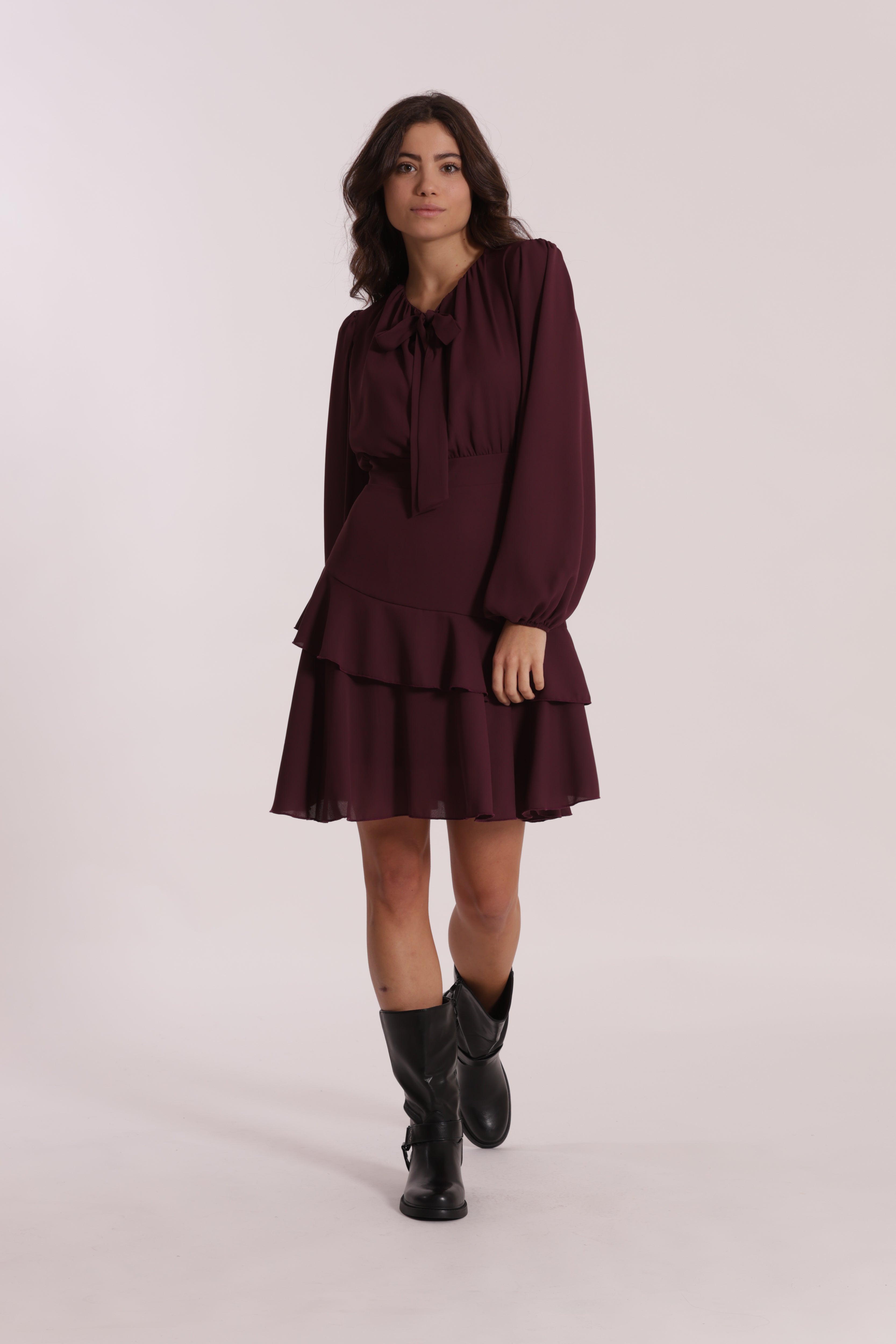 Mimi Mua Abito Corto in Georgette con Rouches Nero