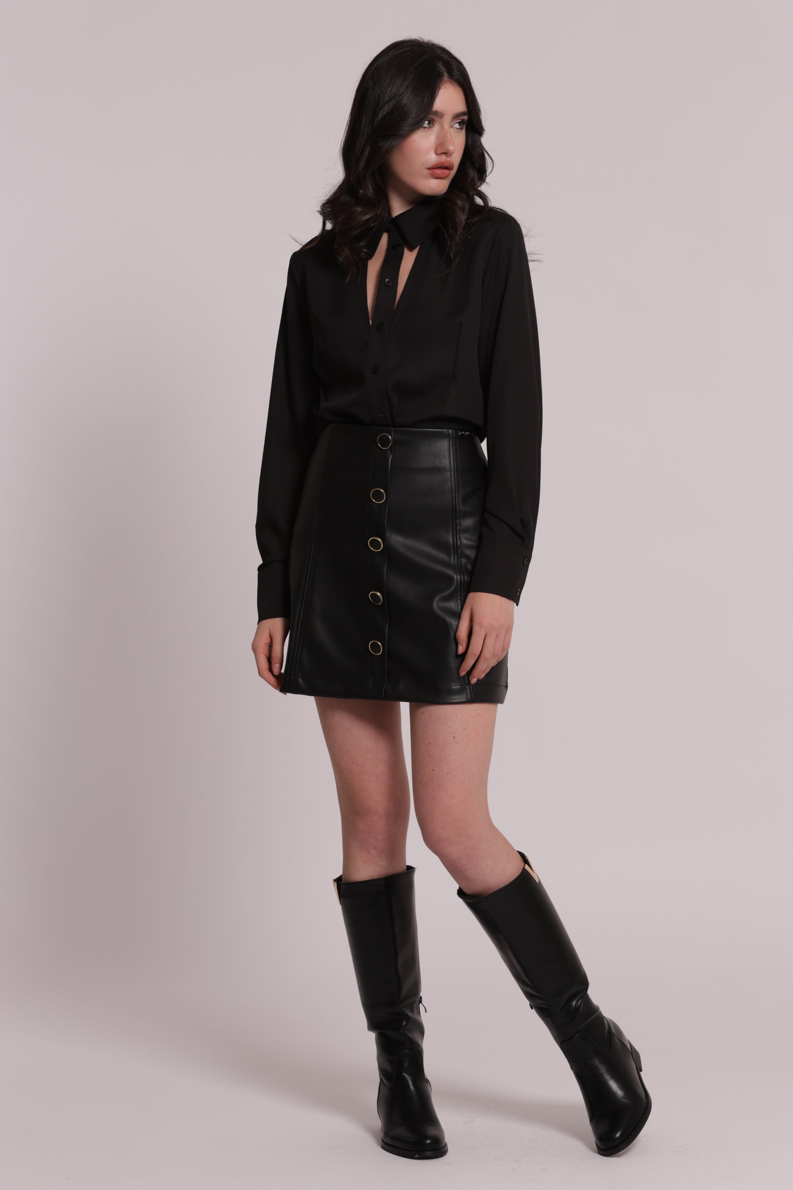 Mimi Mua Gonna Similpelle Bottoni Nero
