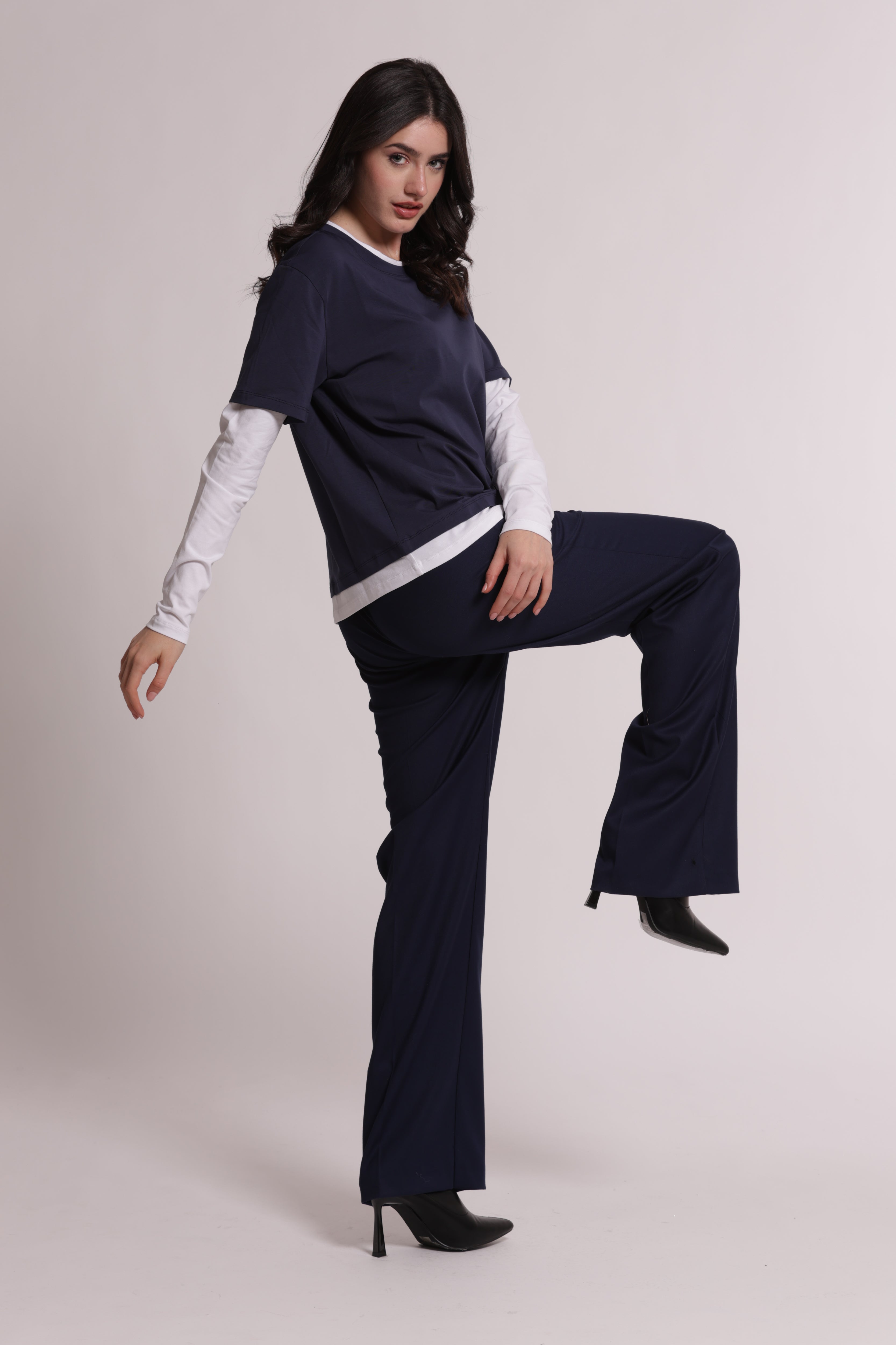 Mimi Mua Palazzo Vanz Pantalone Nero a Gamba Larga