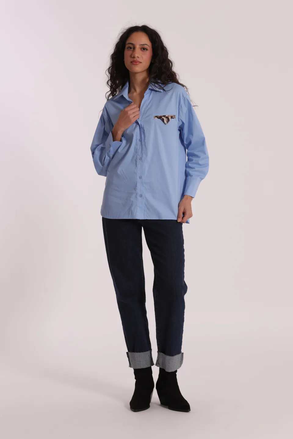 Mimi Mua jeans cropped con rivolto blu scuro cotone
