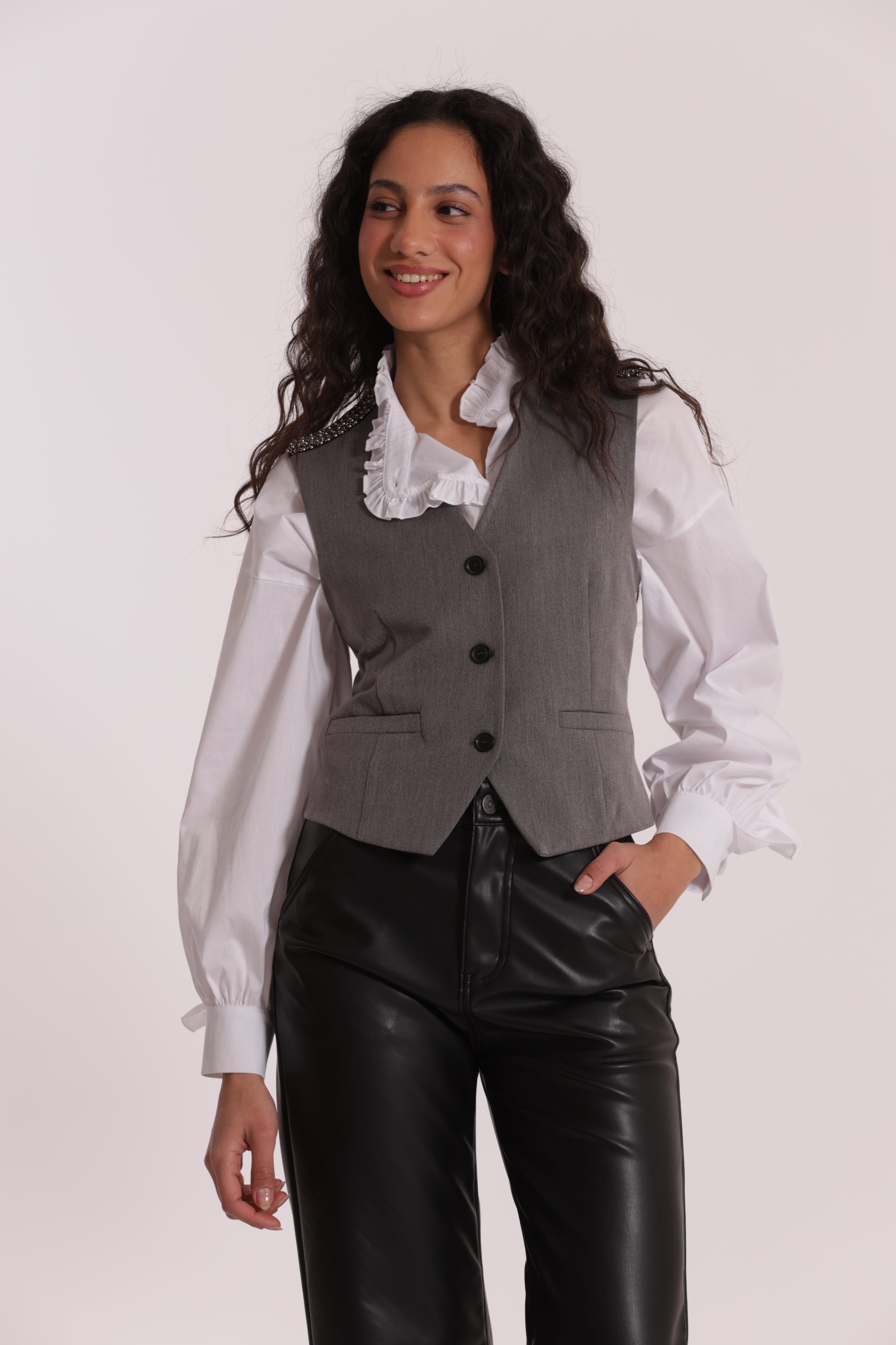 Mimi Mua gilet passamaneria ricamata nero sartoriale