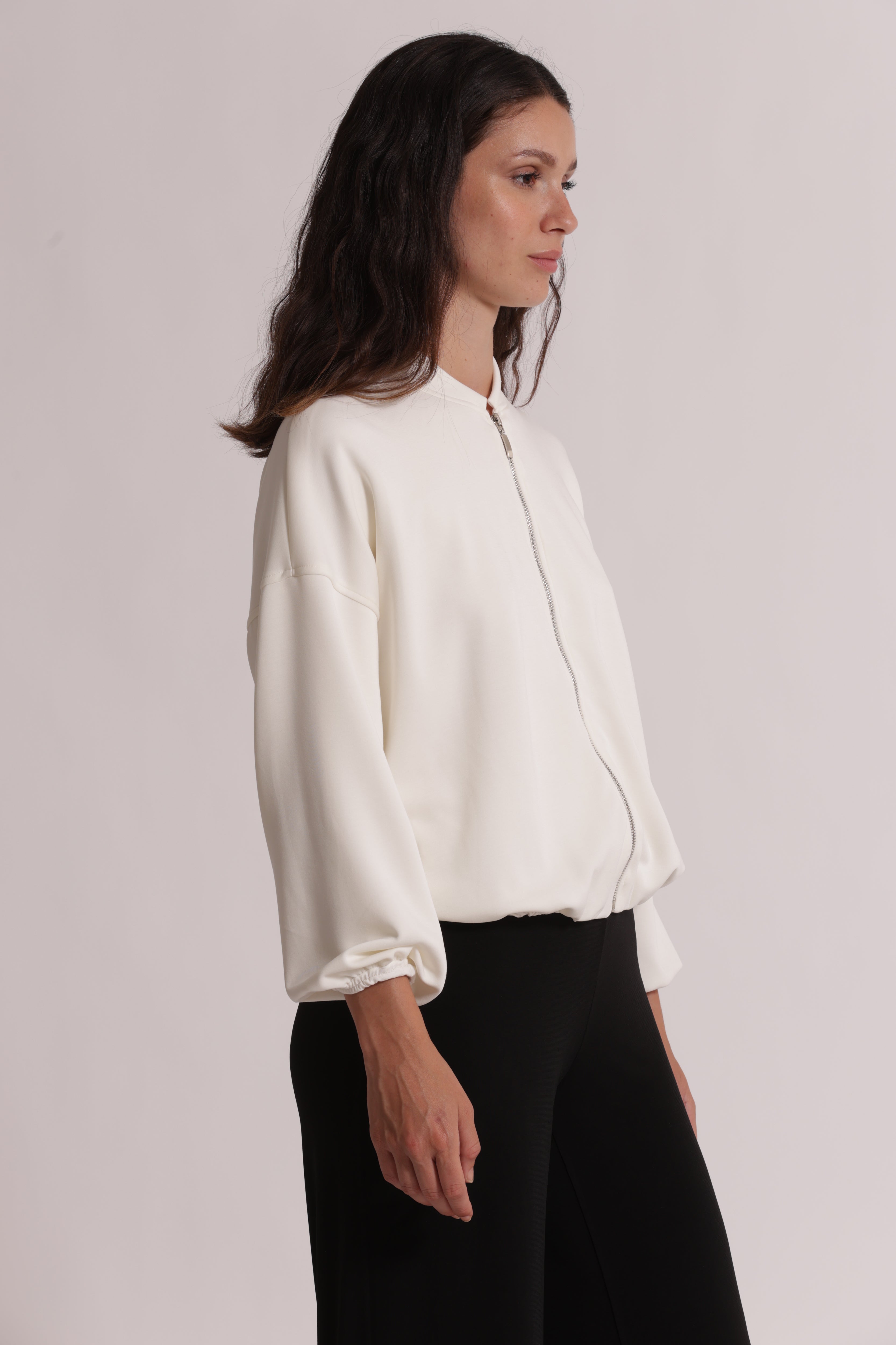 Mimi Mua Giacca con Zip Panna Elasticizzata