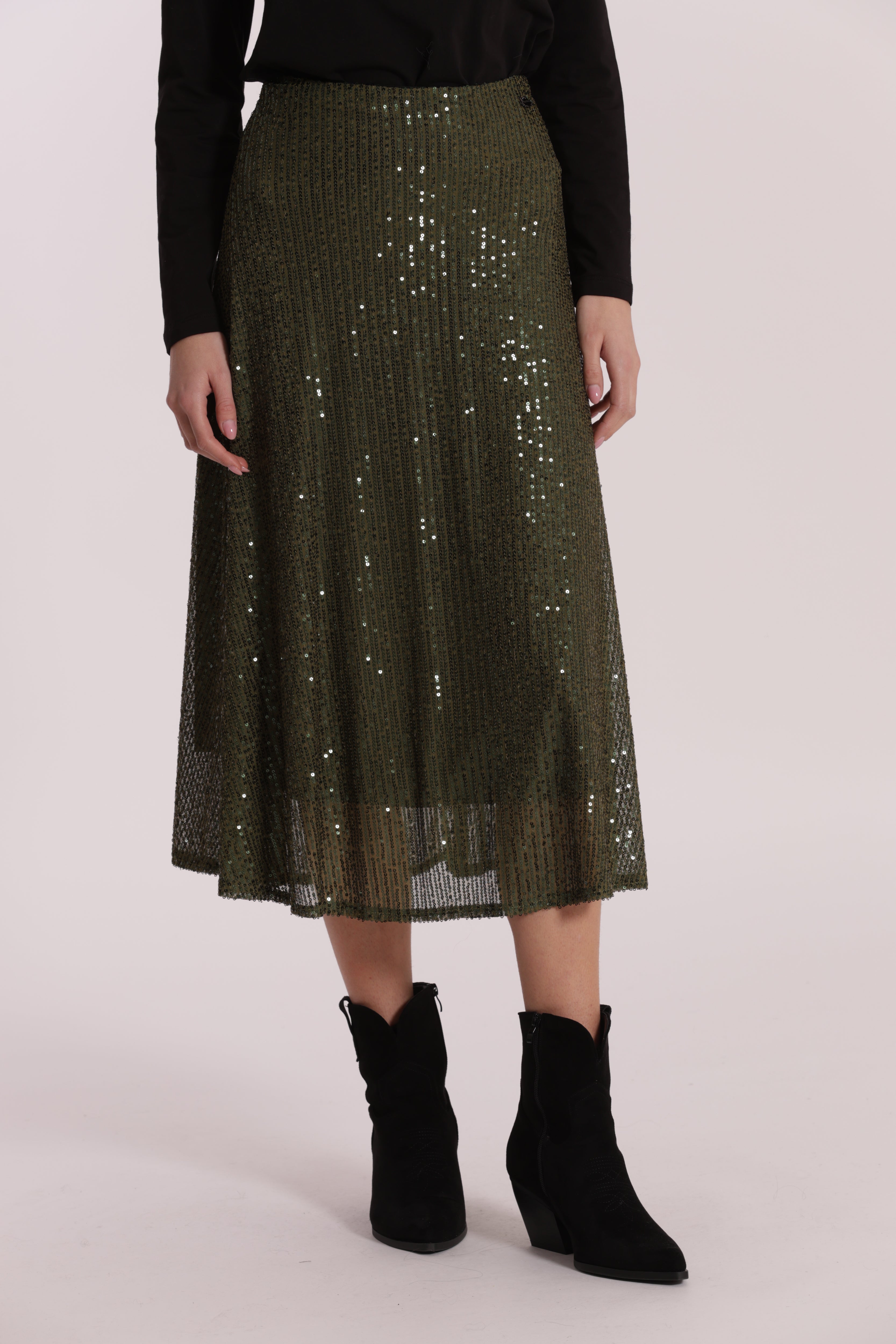 Mimi Mua Gonna Longuette in Paillettes Nero S Lucente