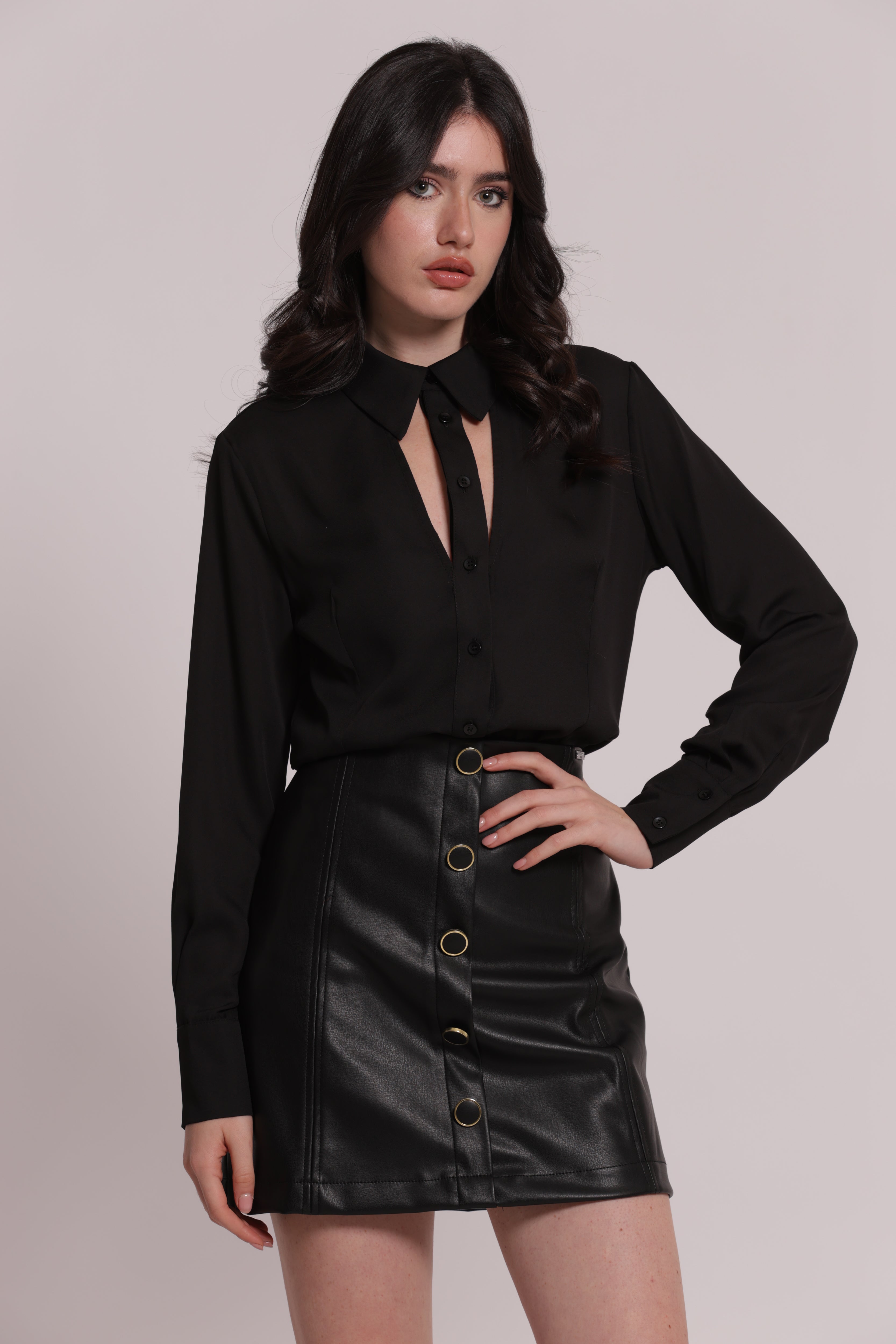 Mimi Mua Camicia Georgette Cut-Out Nera