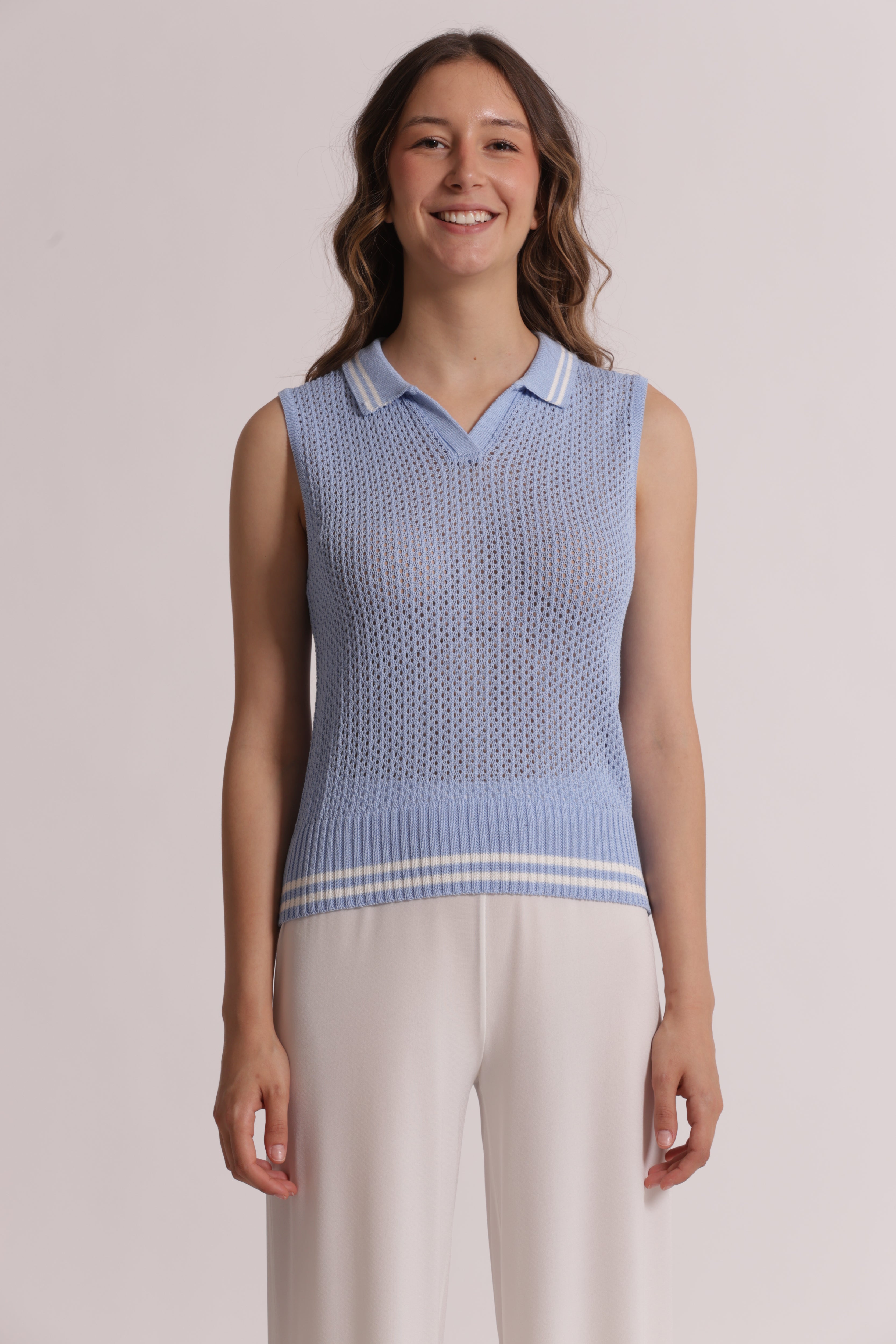 Mimi Mua Top Crochet Maglia Panna Traforata