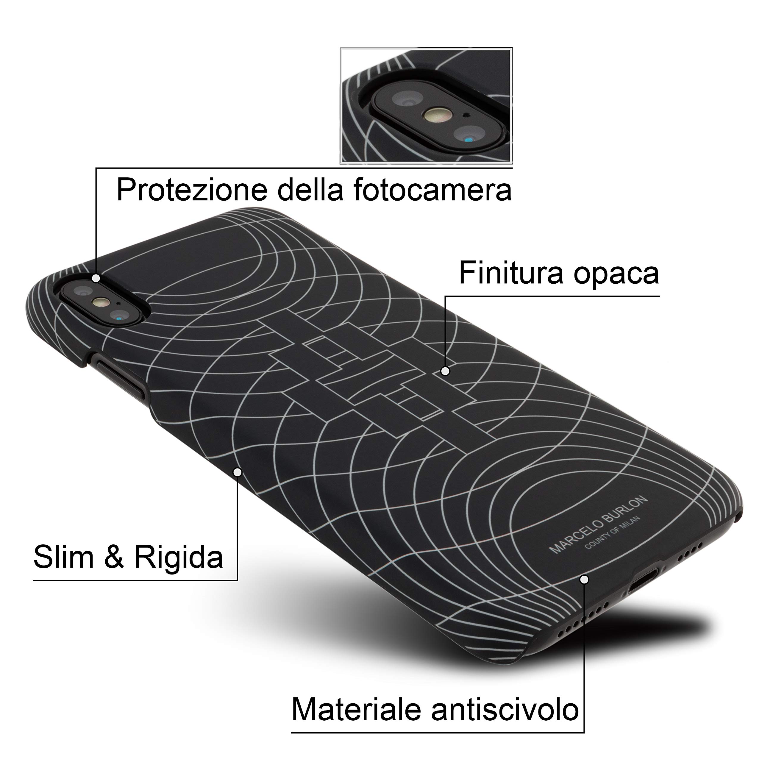 Marcelo Burlon County of Milan cover iPhone XS Max rigida con vetro 9H