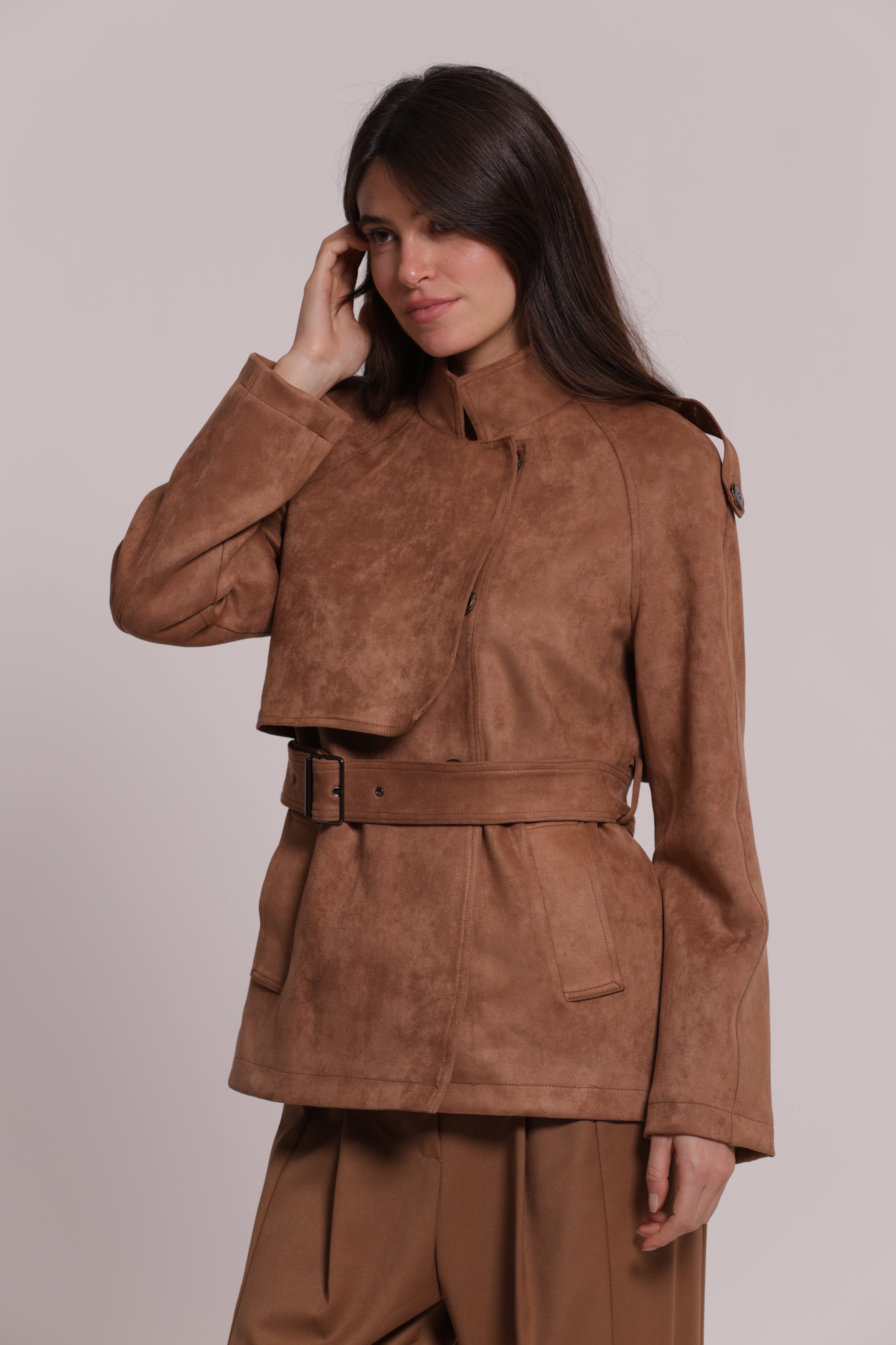 Mimi Mua Giubbotto Simil Camoscio Cammello