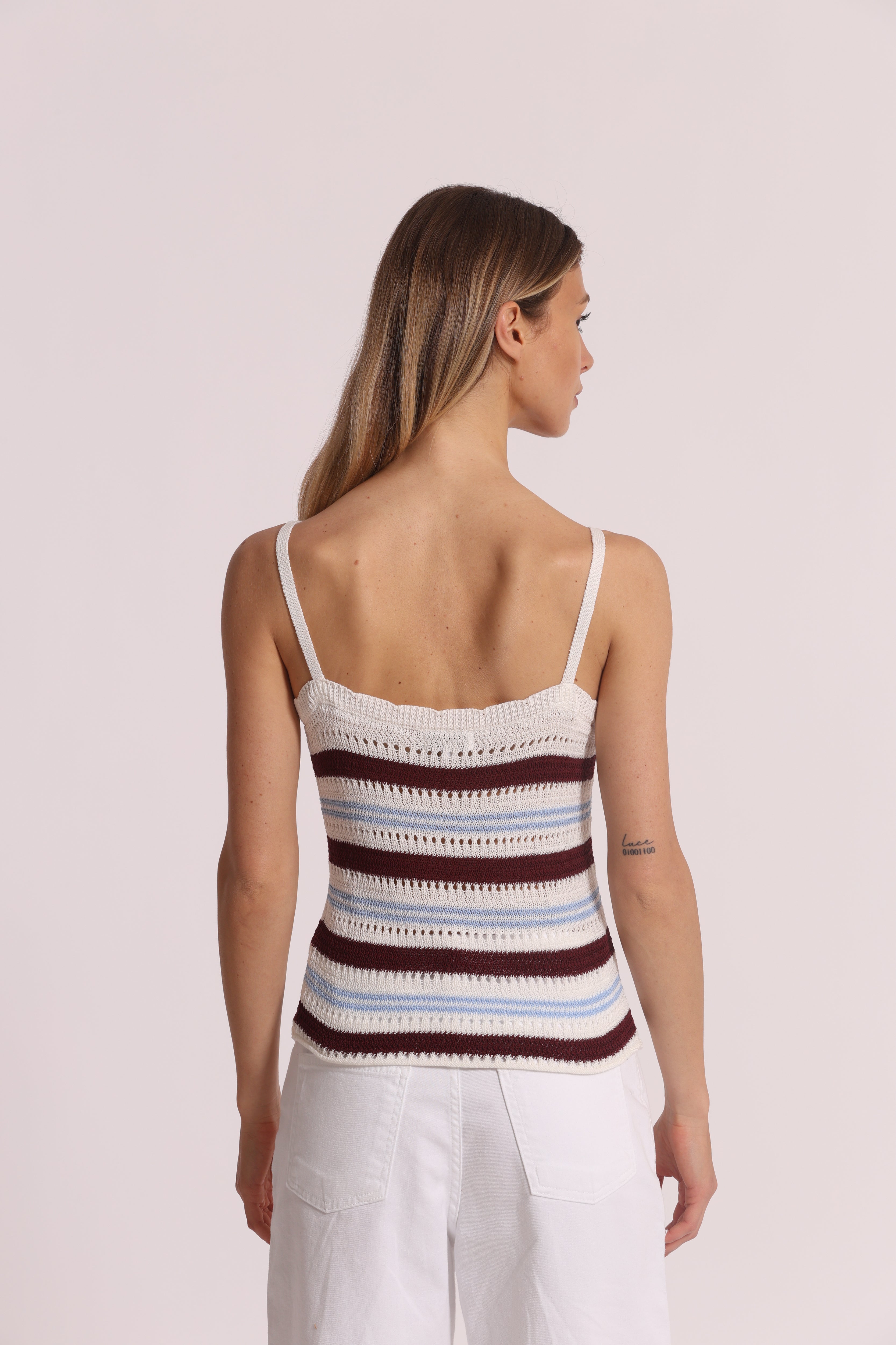 Mimi Mua Top Traforato Bicolor panna bordeaux blu