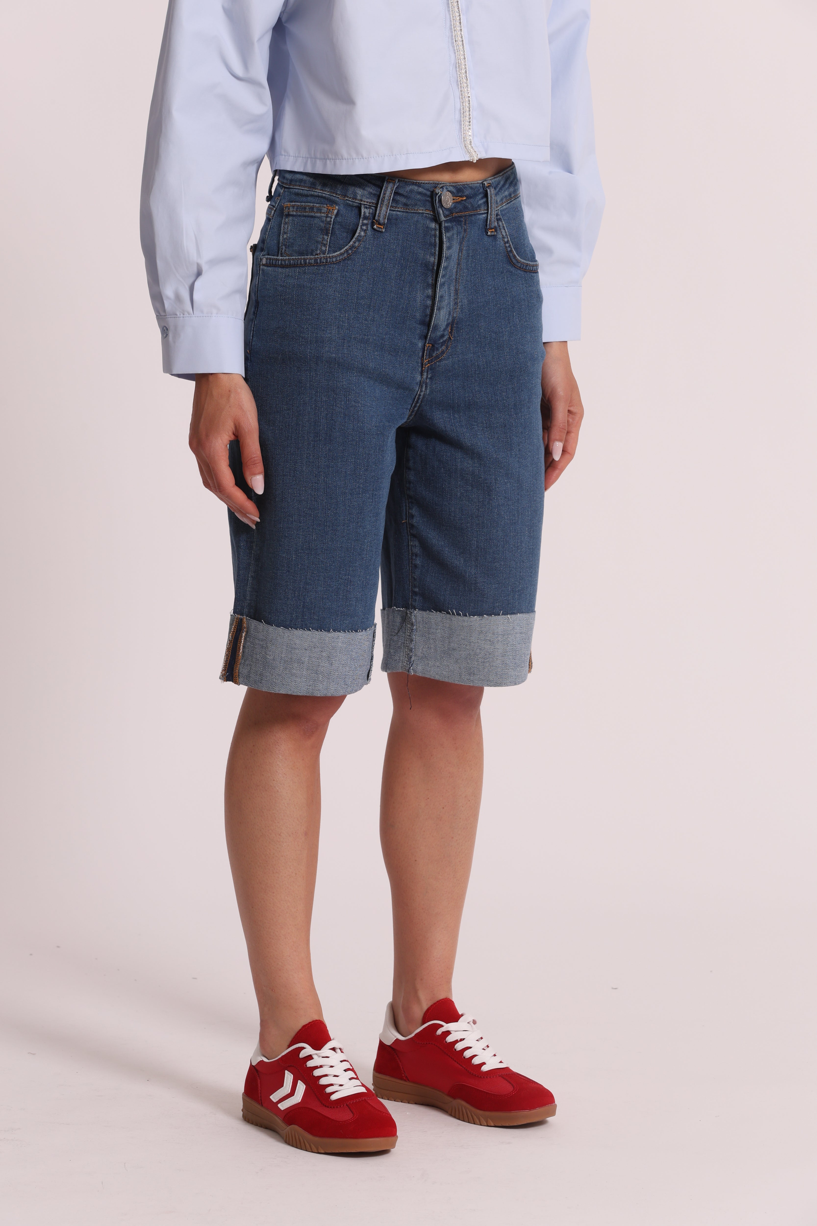 Mimi Mua Jeans Bermuda Bull Bianco Cotone Elasticizzato
