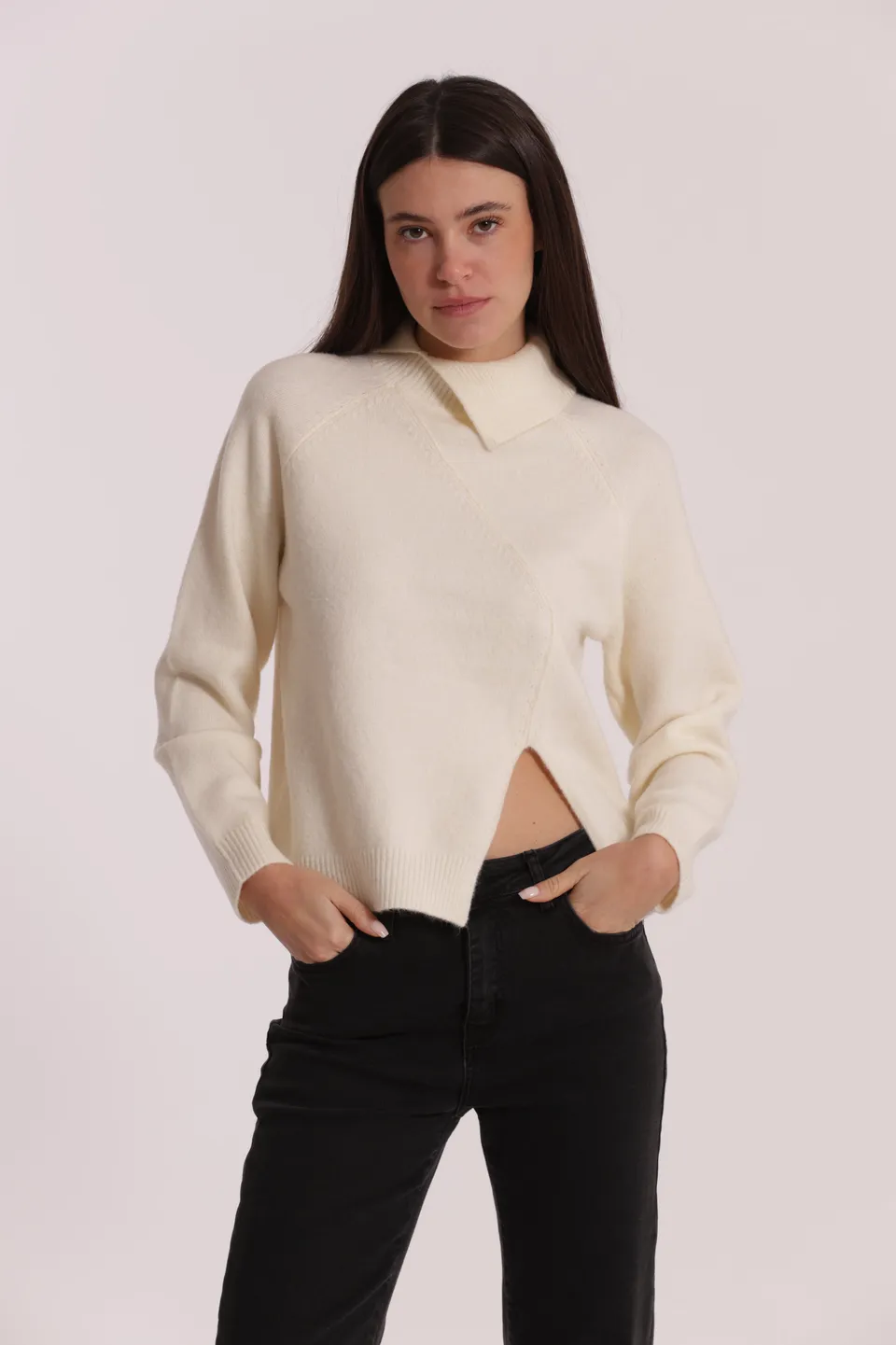 Mimi Mua collo piegato dolcevita maglia panna calda