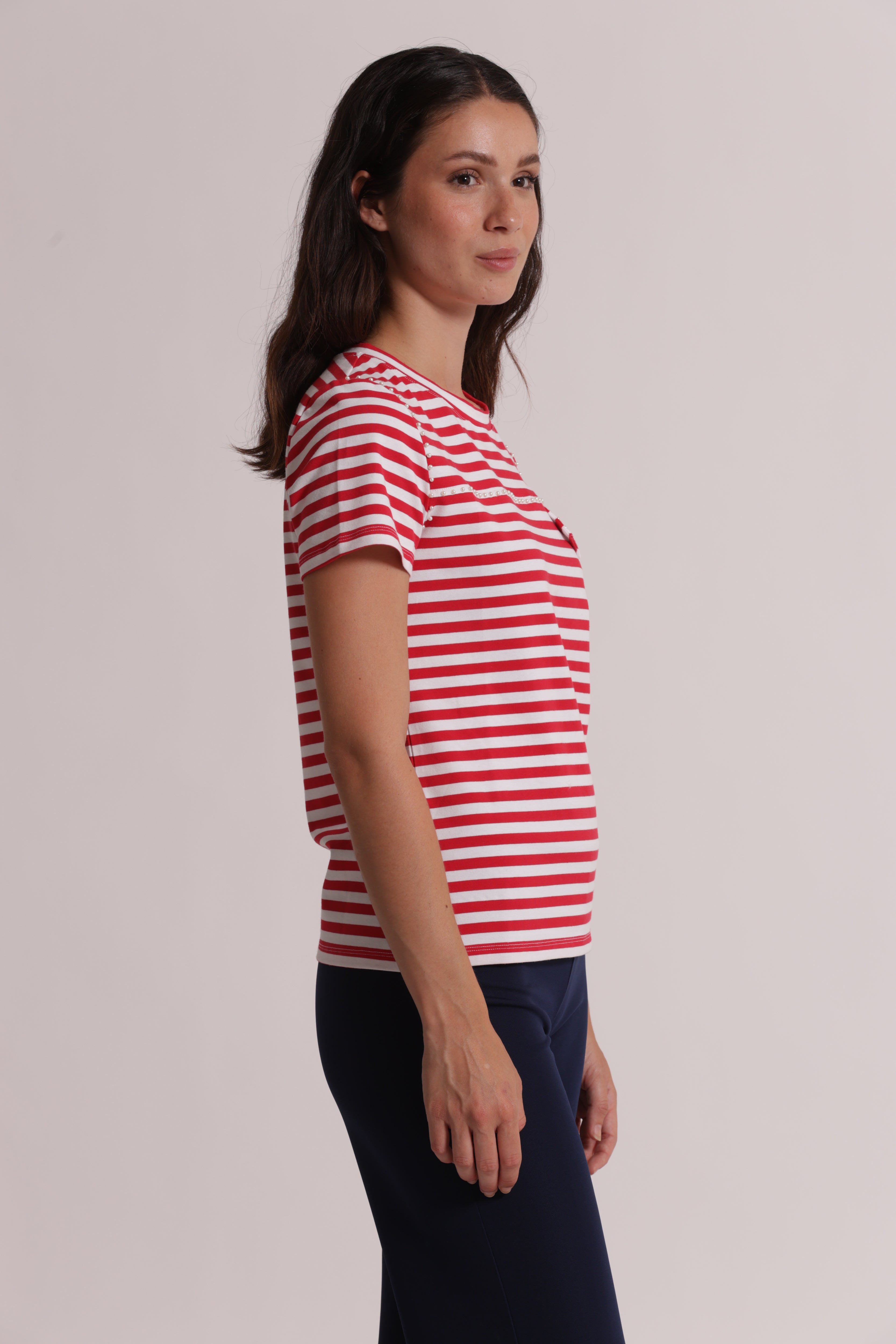 Mimi Mua T-Shirt a Righe con Borchie Blu