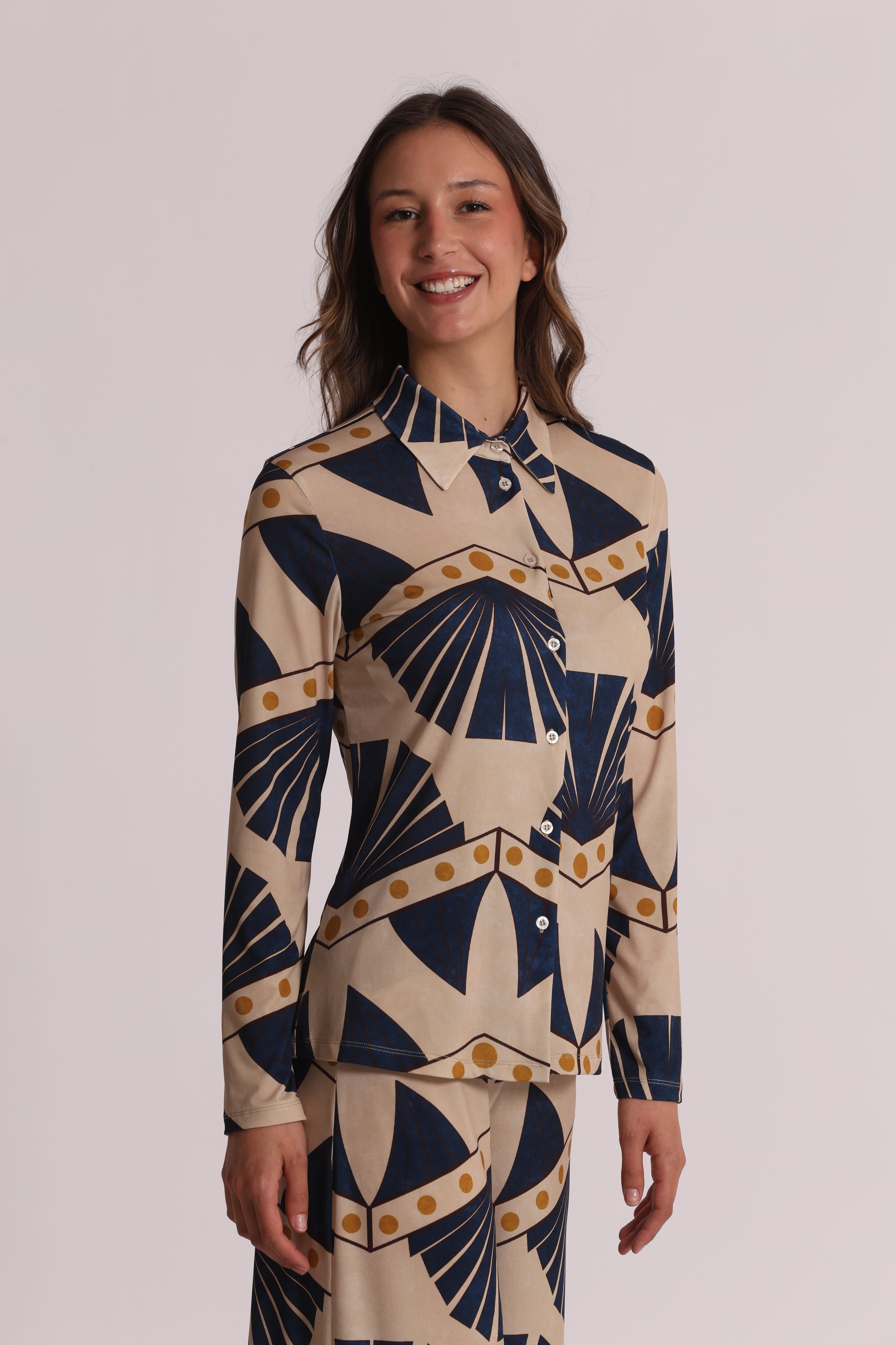 Mimi Mua camicia ity fantasia panna maniche lunghe