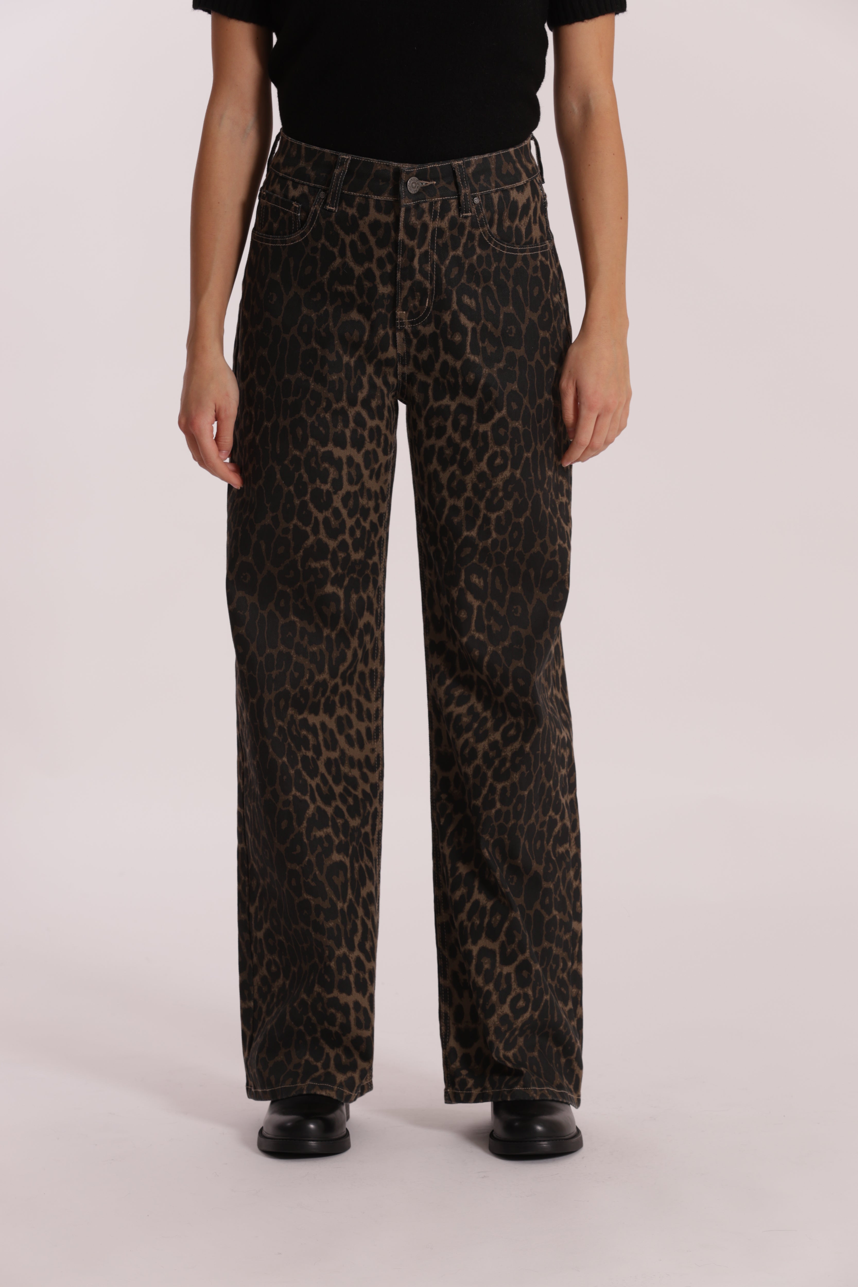 Mimi Mua jeans wide leg leopardato cammello denim