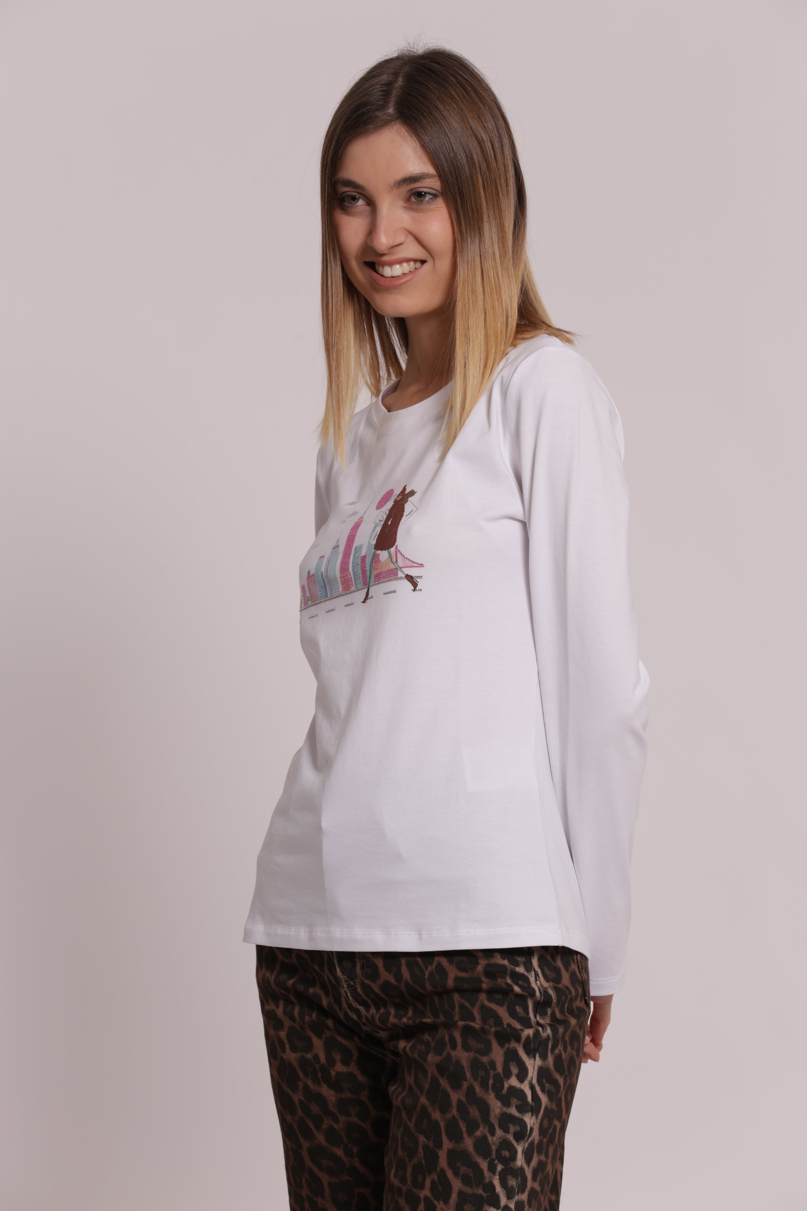 Mimi Mua T-Shirt Skyline Maniche Lunghe bianco