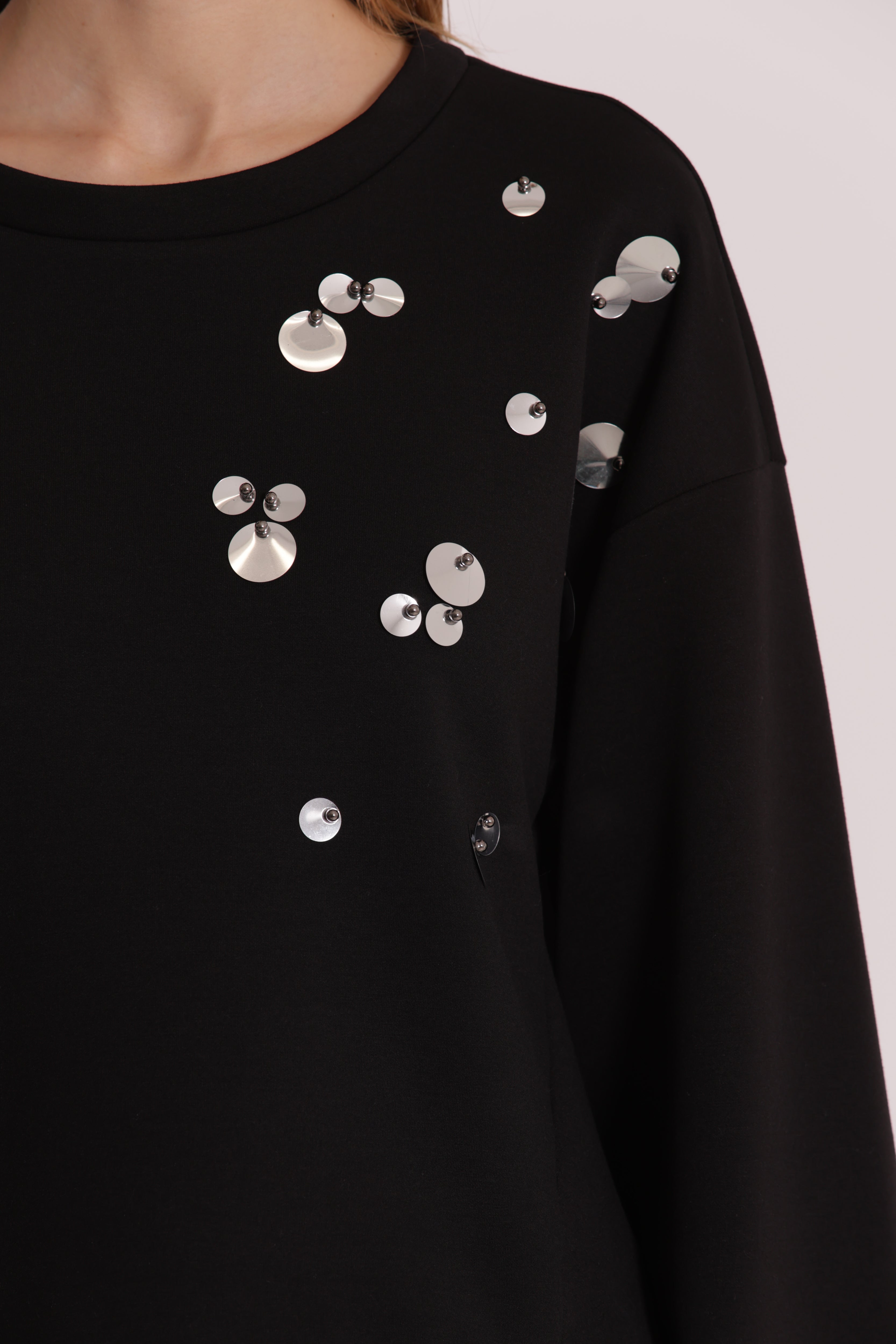 Mimi Mua Felpa Neoprene con Paillettes Nera Lucida