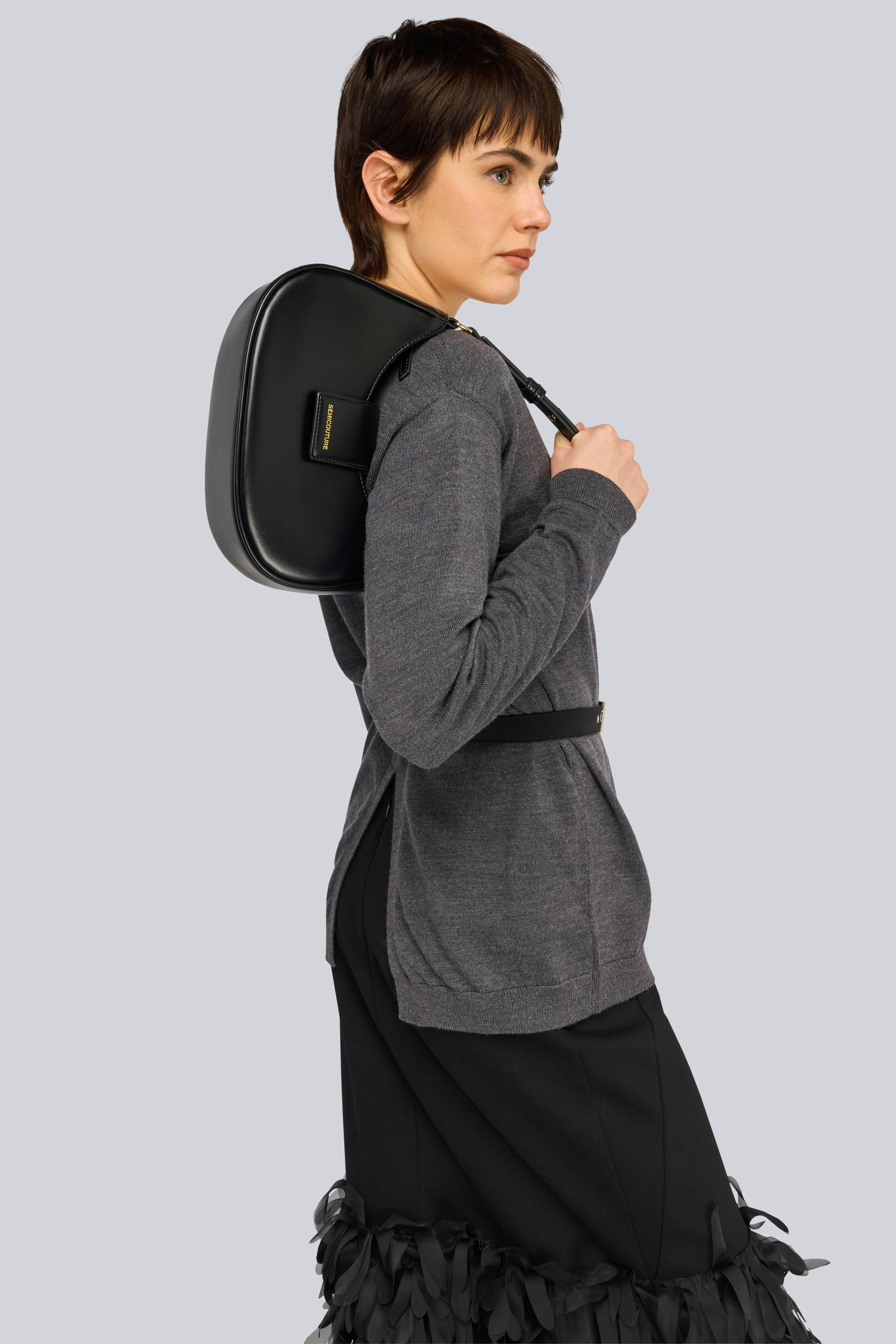Semicouture Carin cardigan lana antracite con cintura