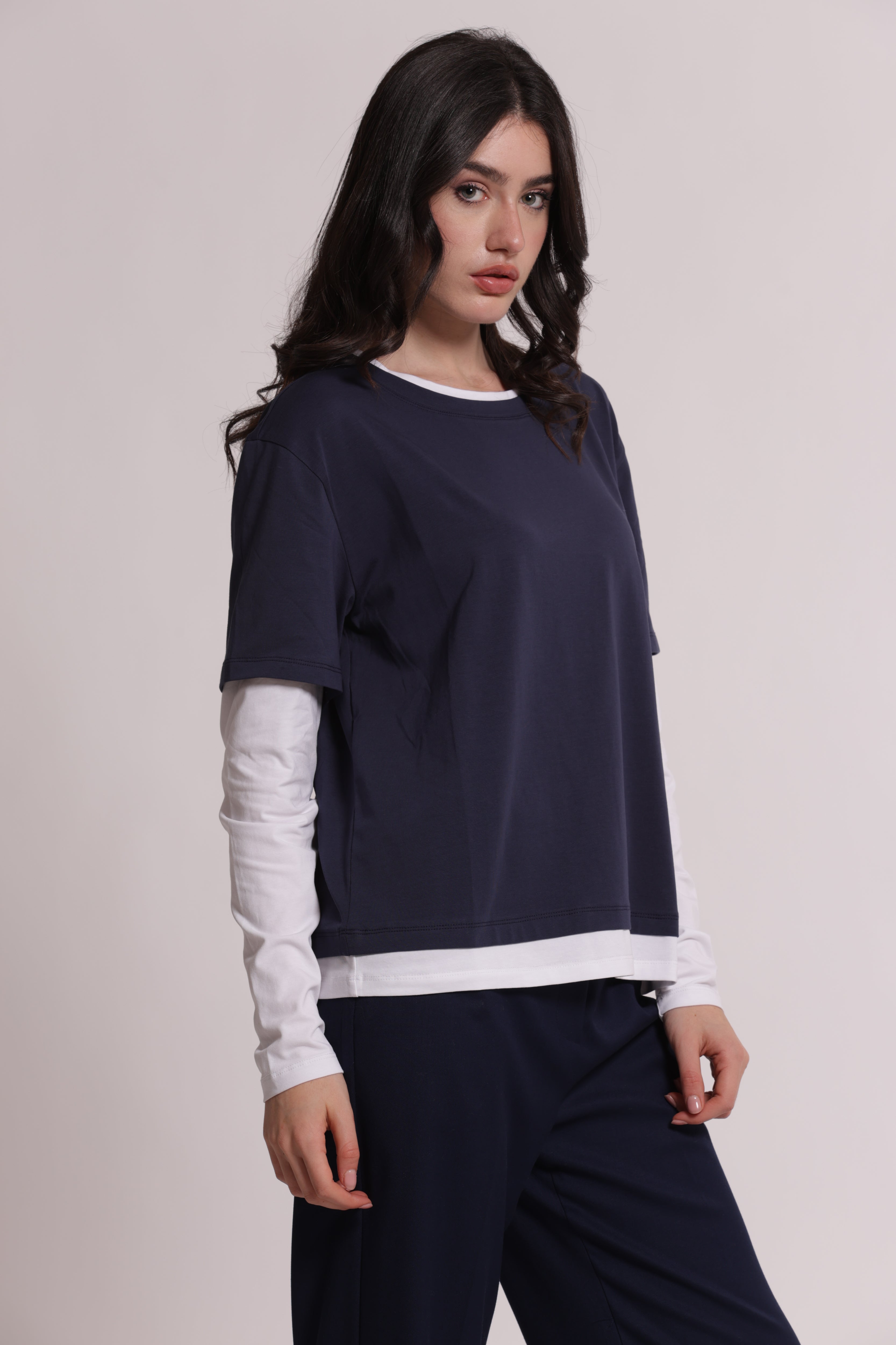 Mimi Mua T-Shirt Doppia Maniche Lunghe Nero Bianco