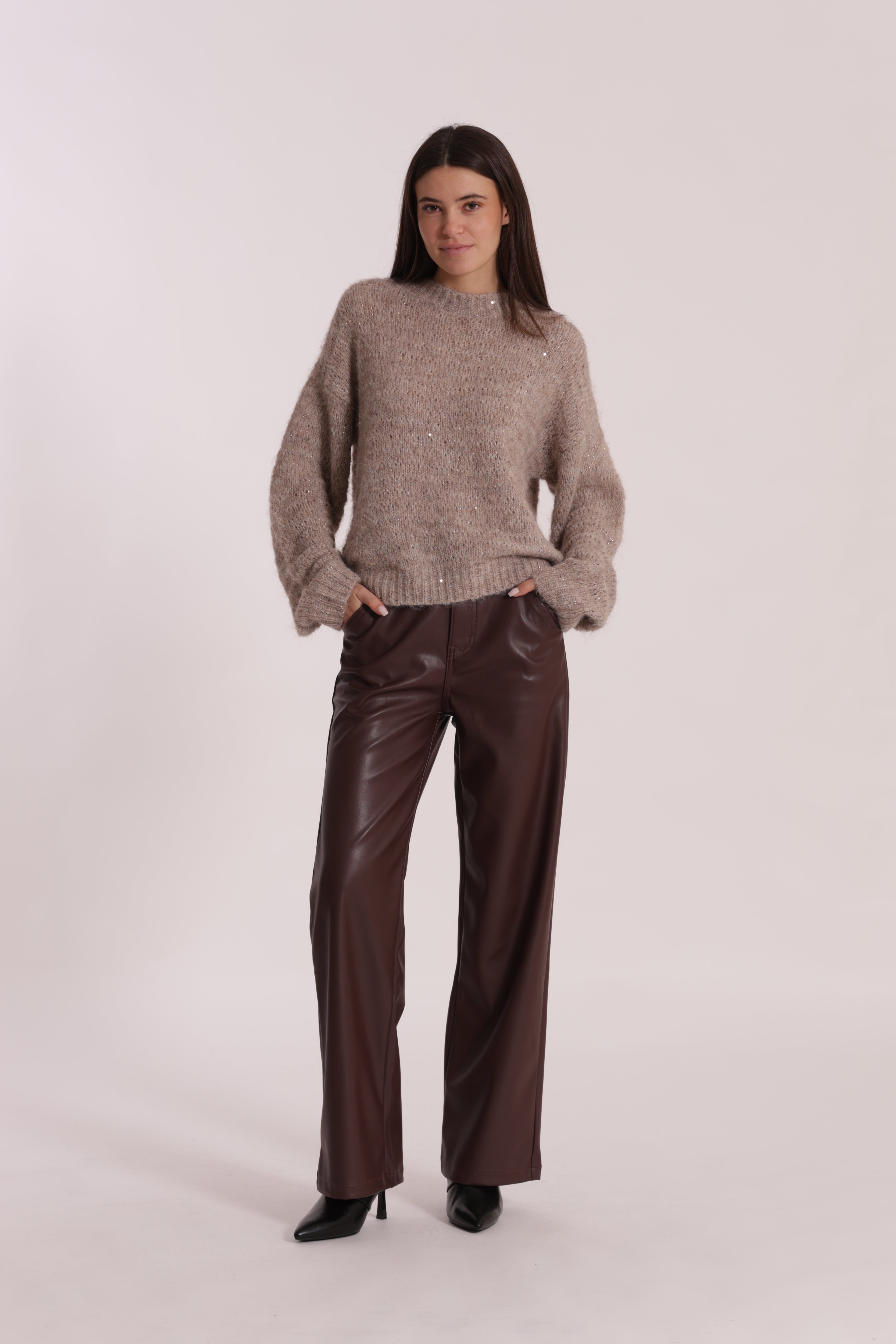 Mimi Mua Jeans Wide Leg Simil Pelle jeans effetto pelle