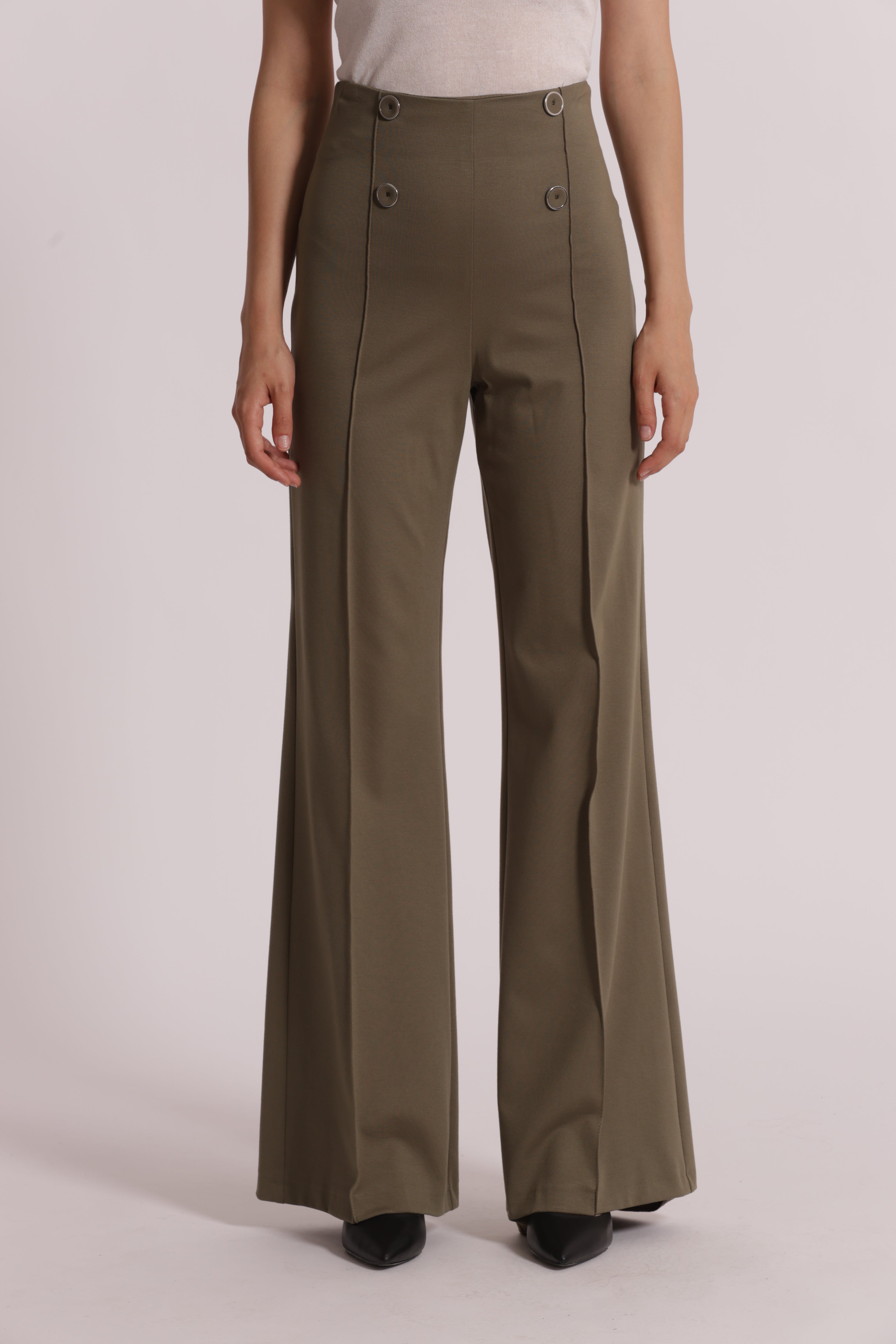 Mimi Mua Pantalone Punto Milano Bottoni Bianco