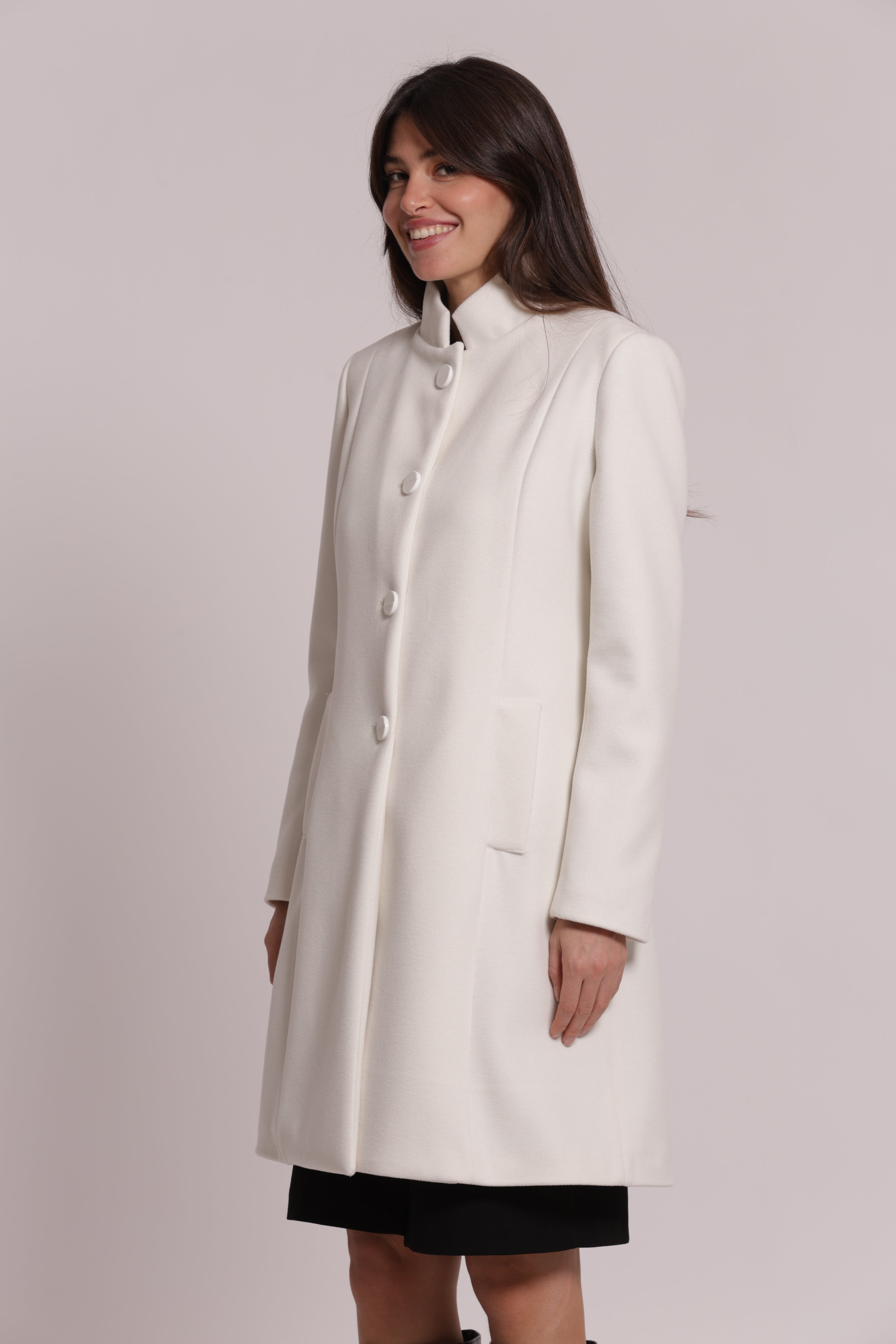 Mimi Mua Baronet­to cappotto collo coreana nero invernale