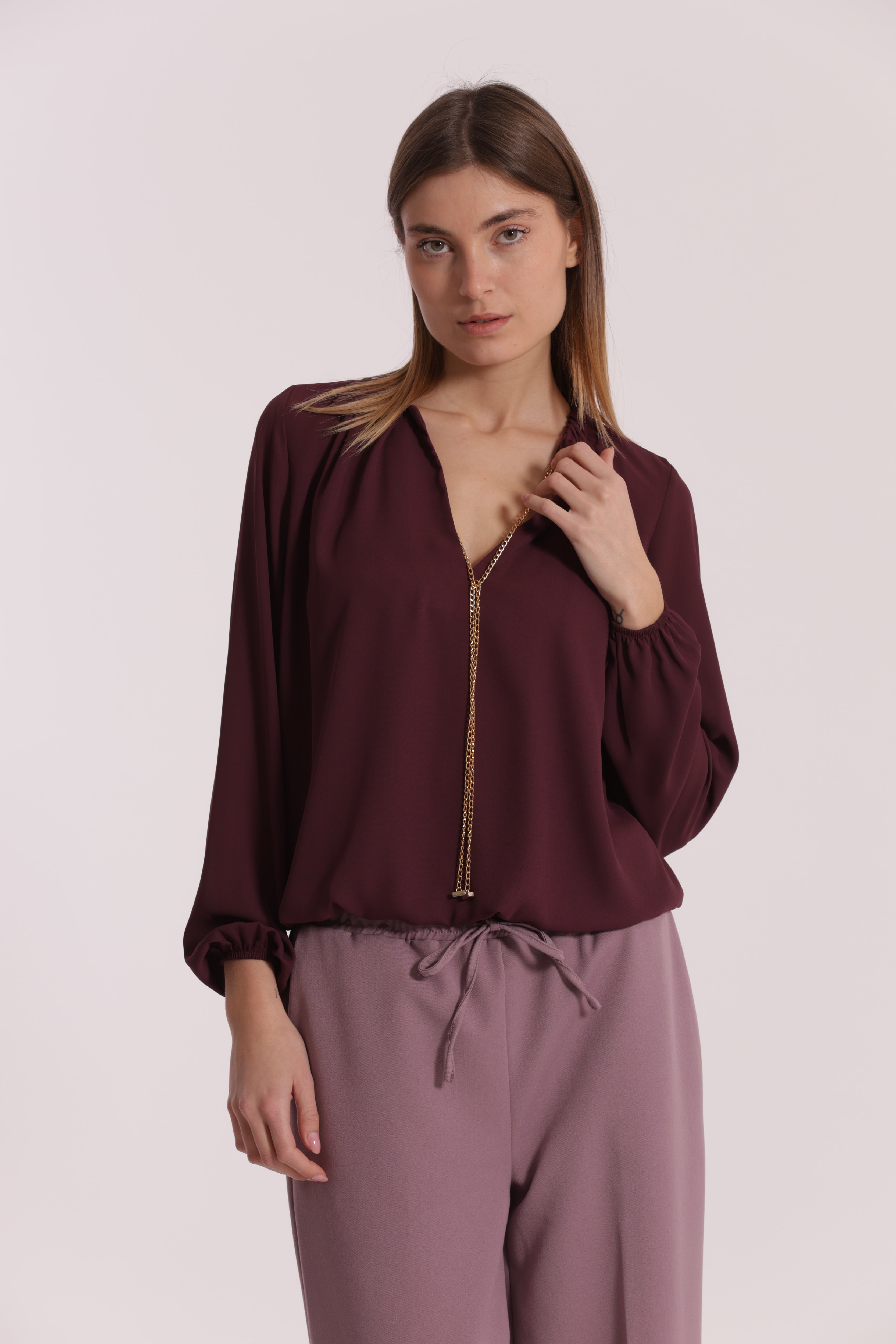 Mimi Mua Dettaglio Catena Removibile Blusa Bianco Poliestere
