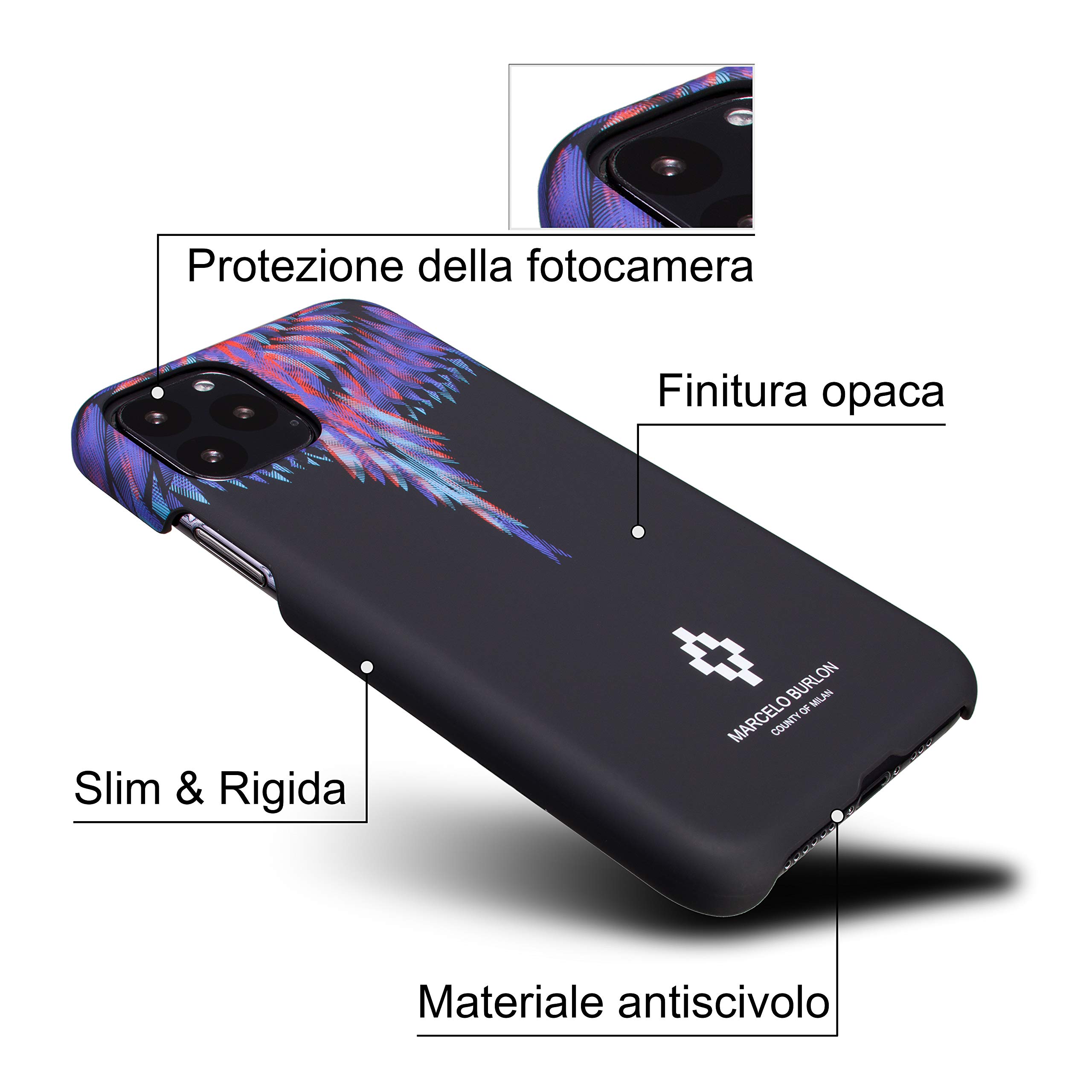 Marcelo Burlon County of Milan custodia iPhone 11 Pro Max piume + vetro