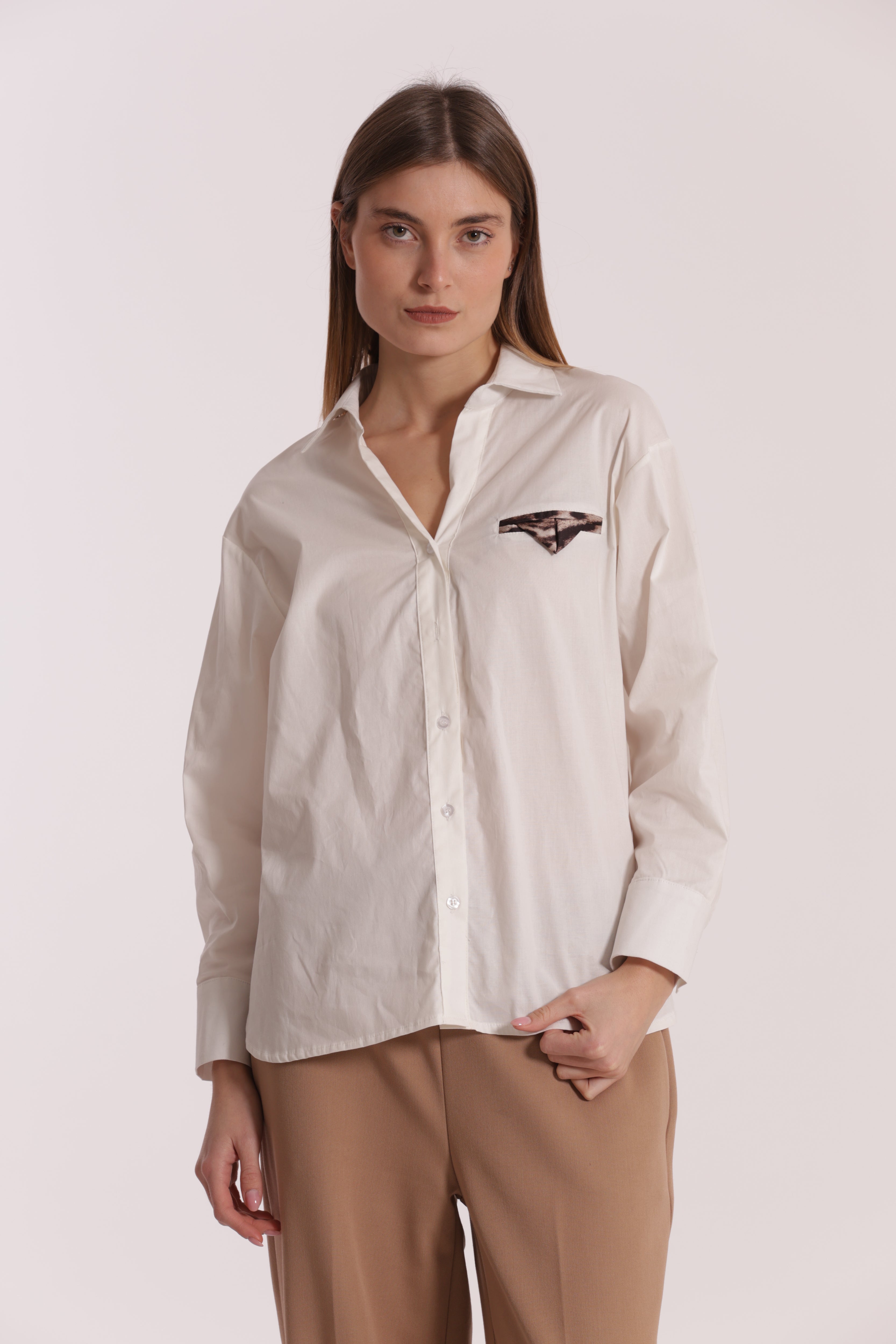 Mimi Mua Camicia Over Panna Cotone Animalier