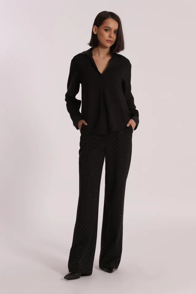 Mimi Mua pantalone palazzo strass nero