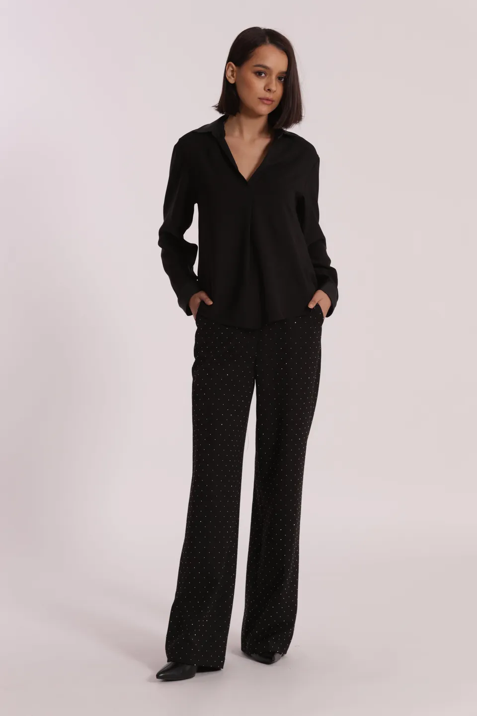 Mimi Mua pantalone palazzo strass nero