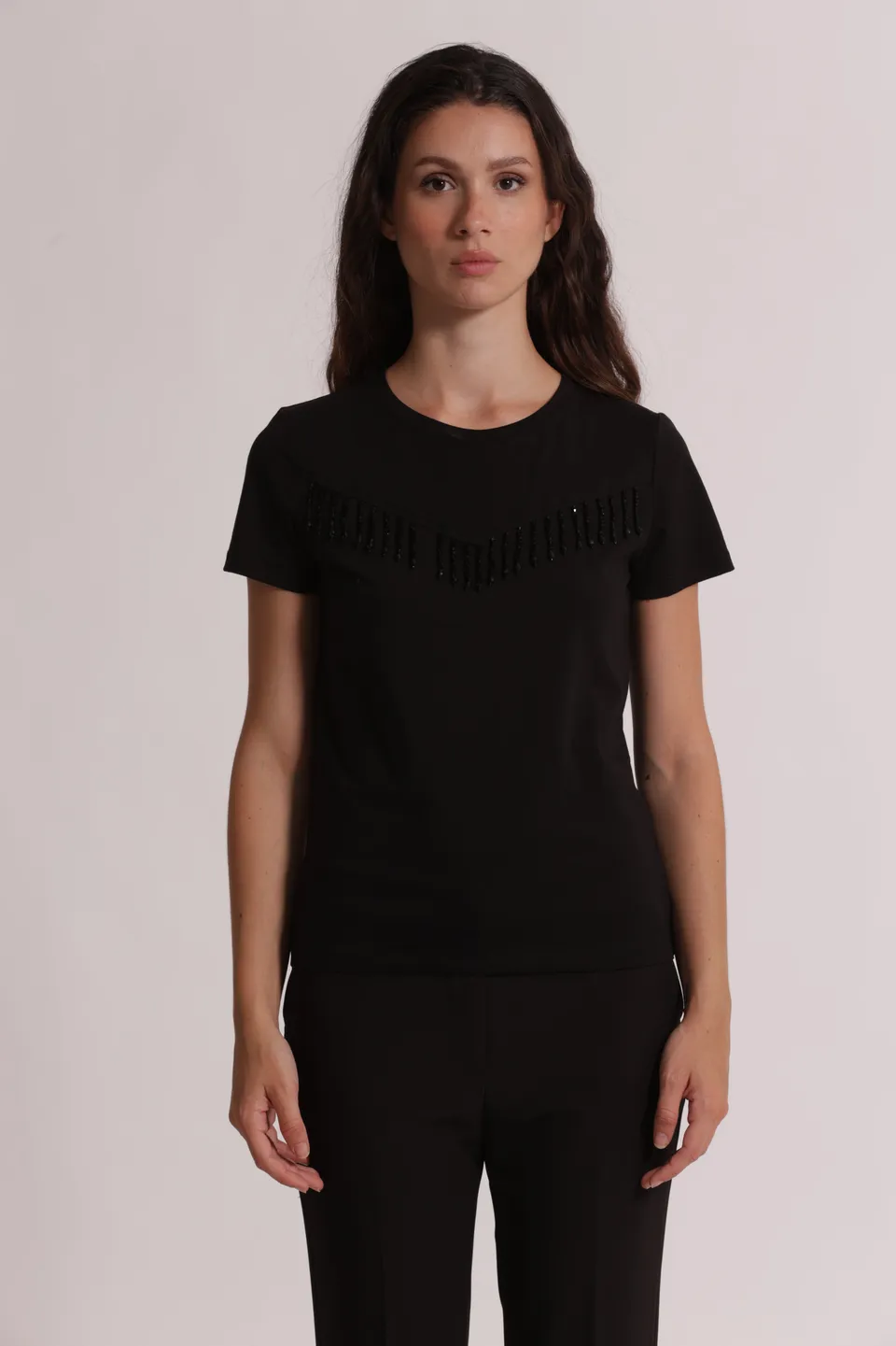 Mimi Mua T-Shirt Frange Perline Bianco