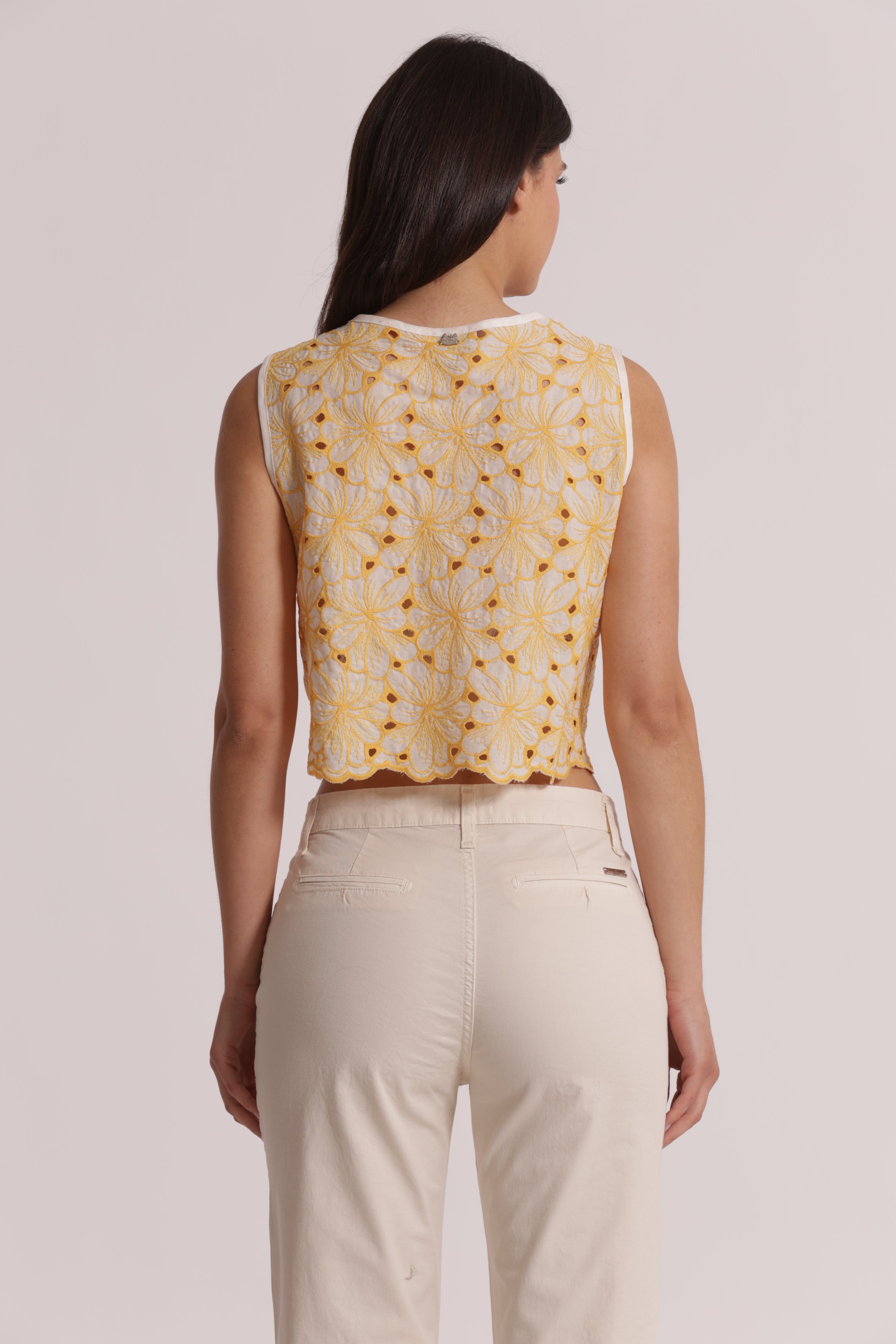 Mimi Mua Top Cropped Sangallo Panna Ocra