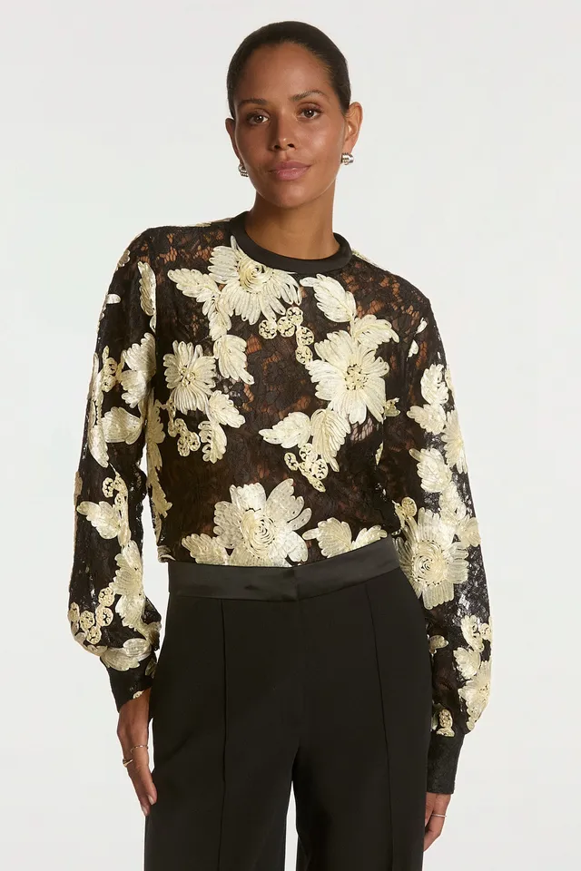 Aaiko Mauve top crema con fiori maniche ampie