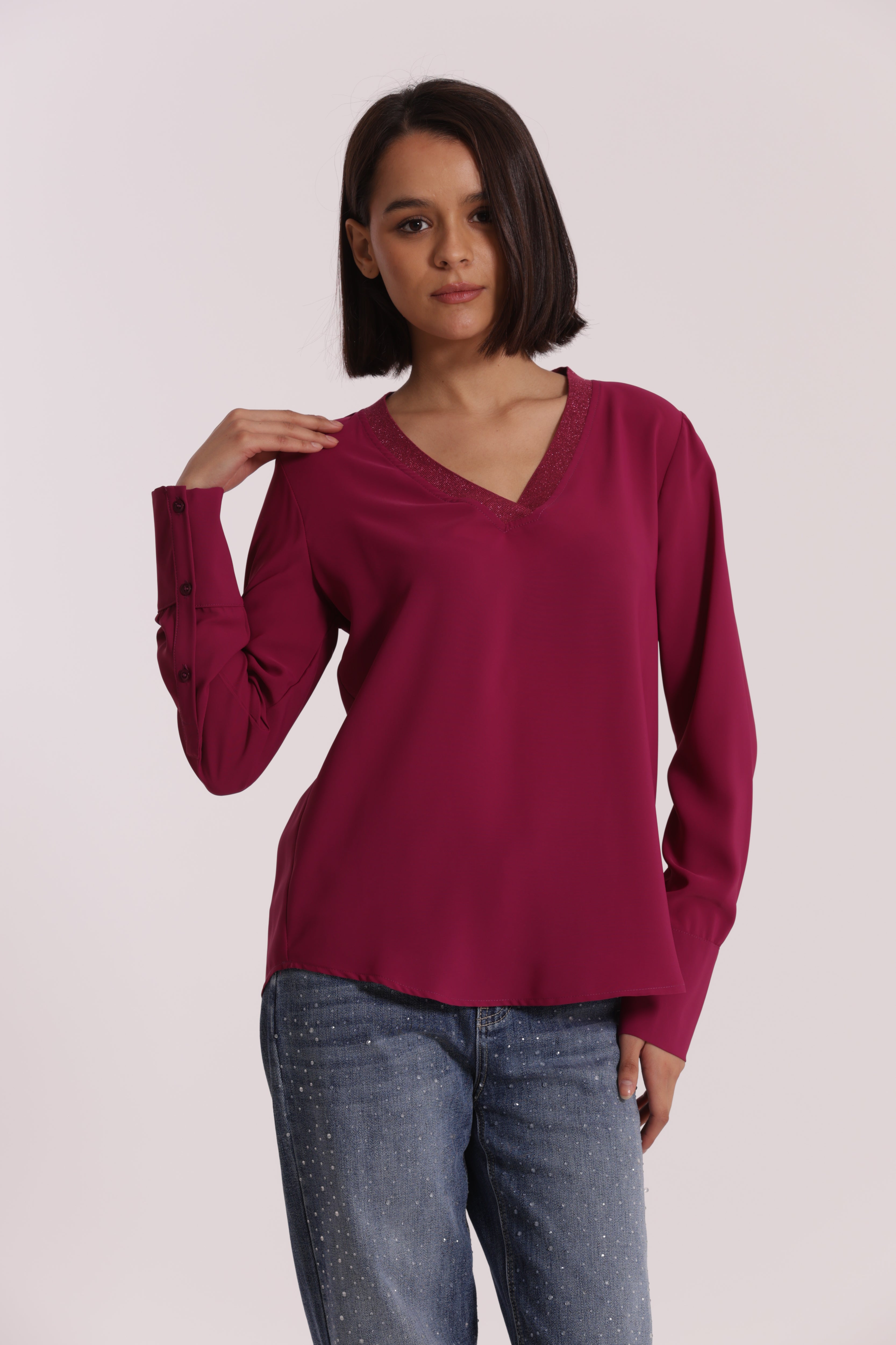 Mimi Mua Blusa Scollo a V Lurex Nera