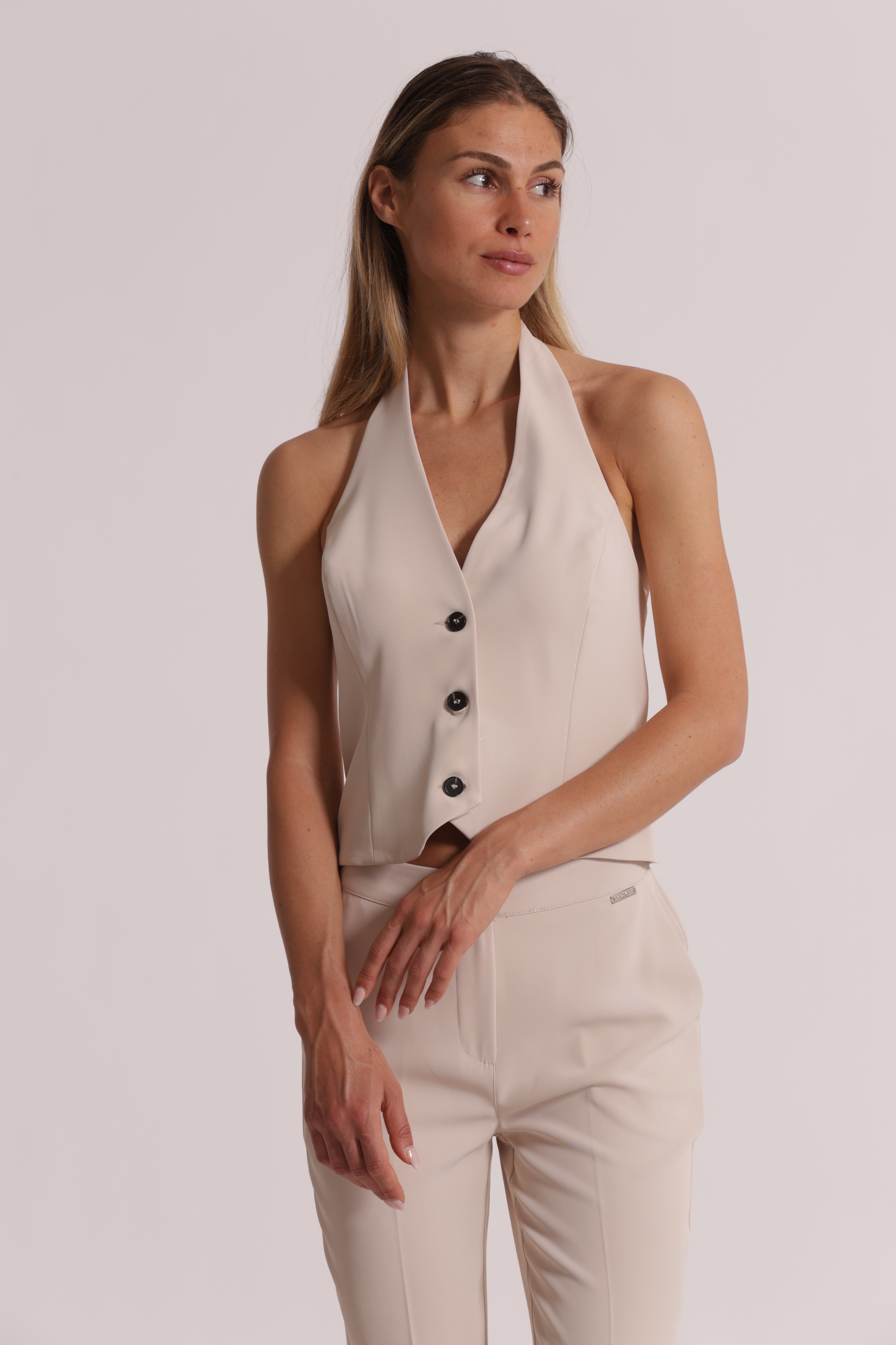Mimi Mua Gilet Cropped Giacca Giallo Chiaro corto smanicato