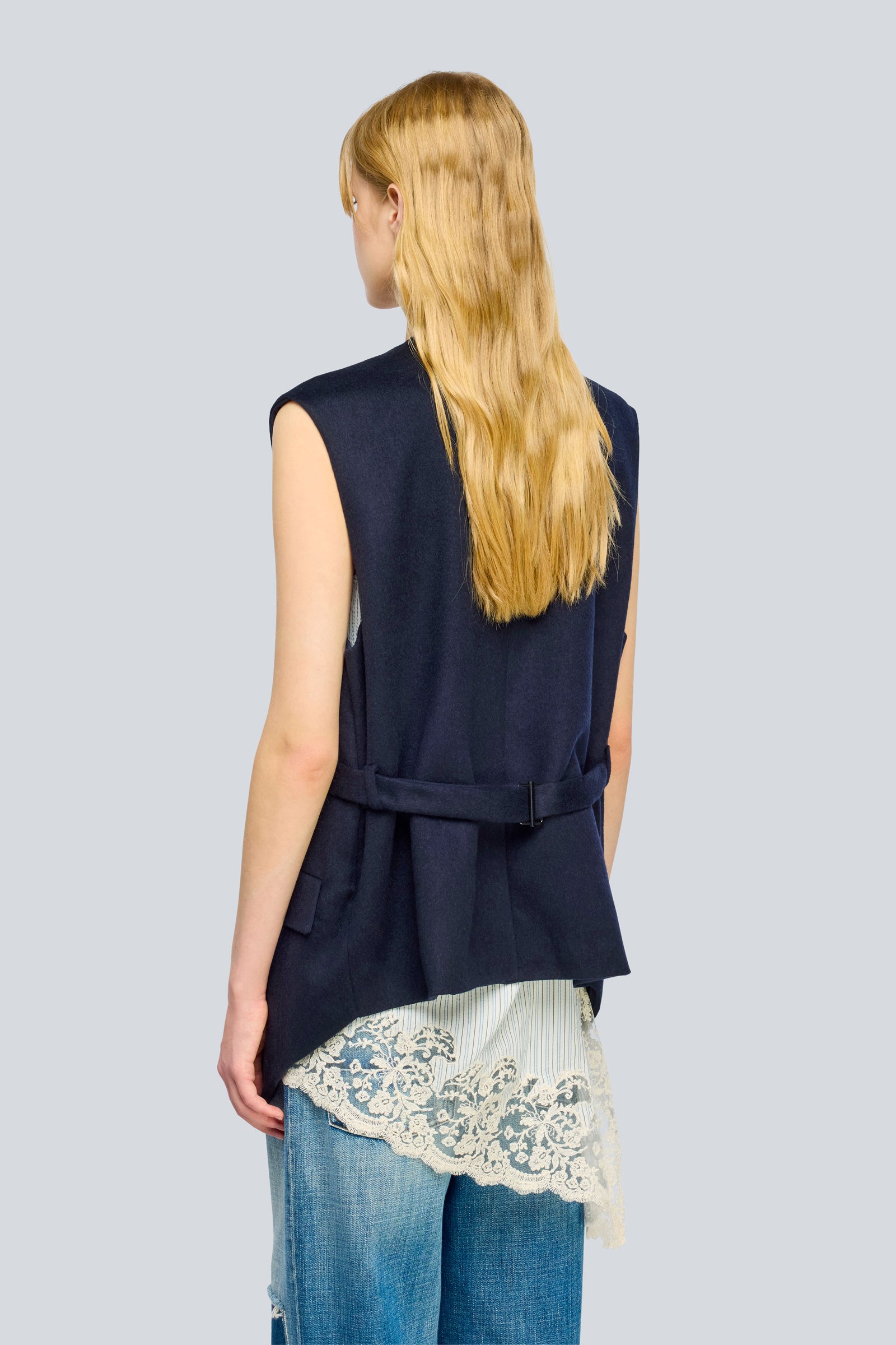 Semicouture May gilet sartoriale panno blu doppio leggero