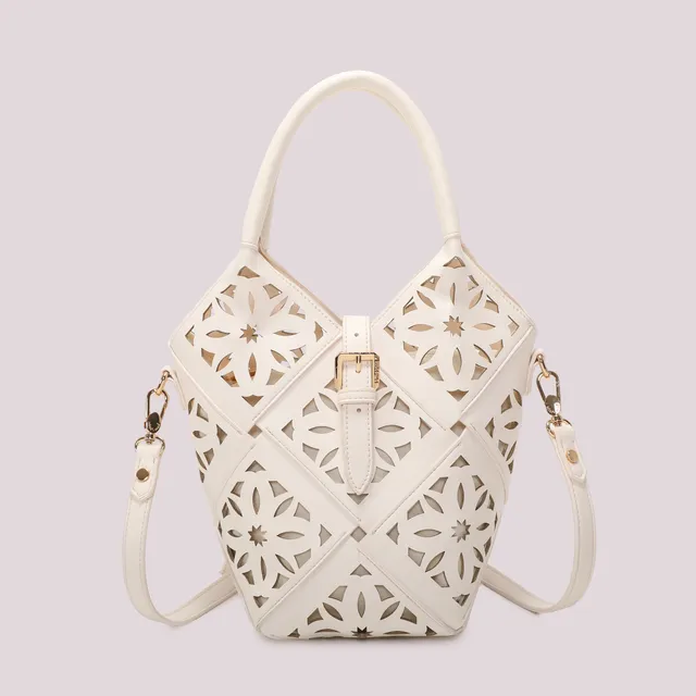 Mimi Mua Tracolla Motivo Traforato Borsa Bianca 26 cm