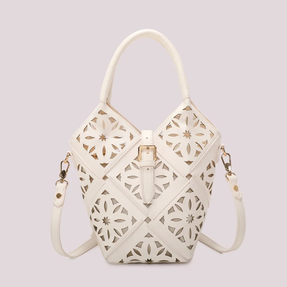 Mimi Mua Tracolla Motivo Traforato Borsa Bianca 26 cm