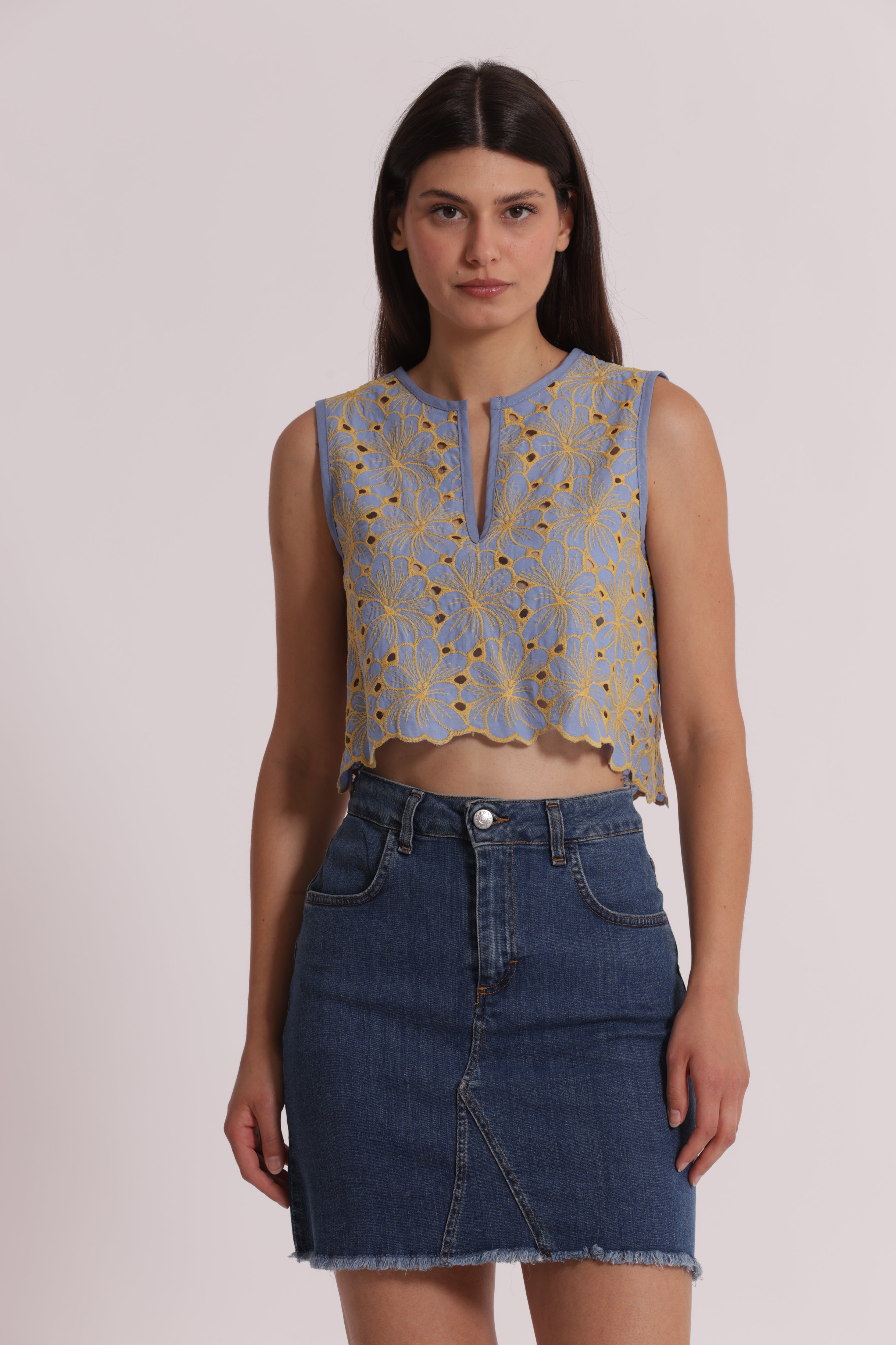 Mimi Mua Top Cropped Sangallo Panna Ocra