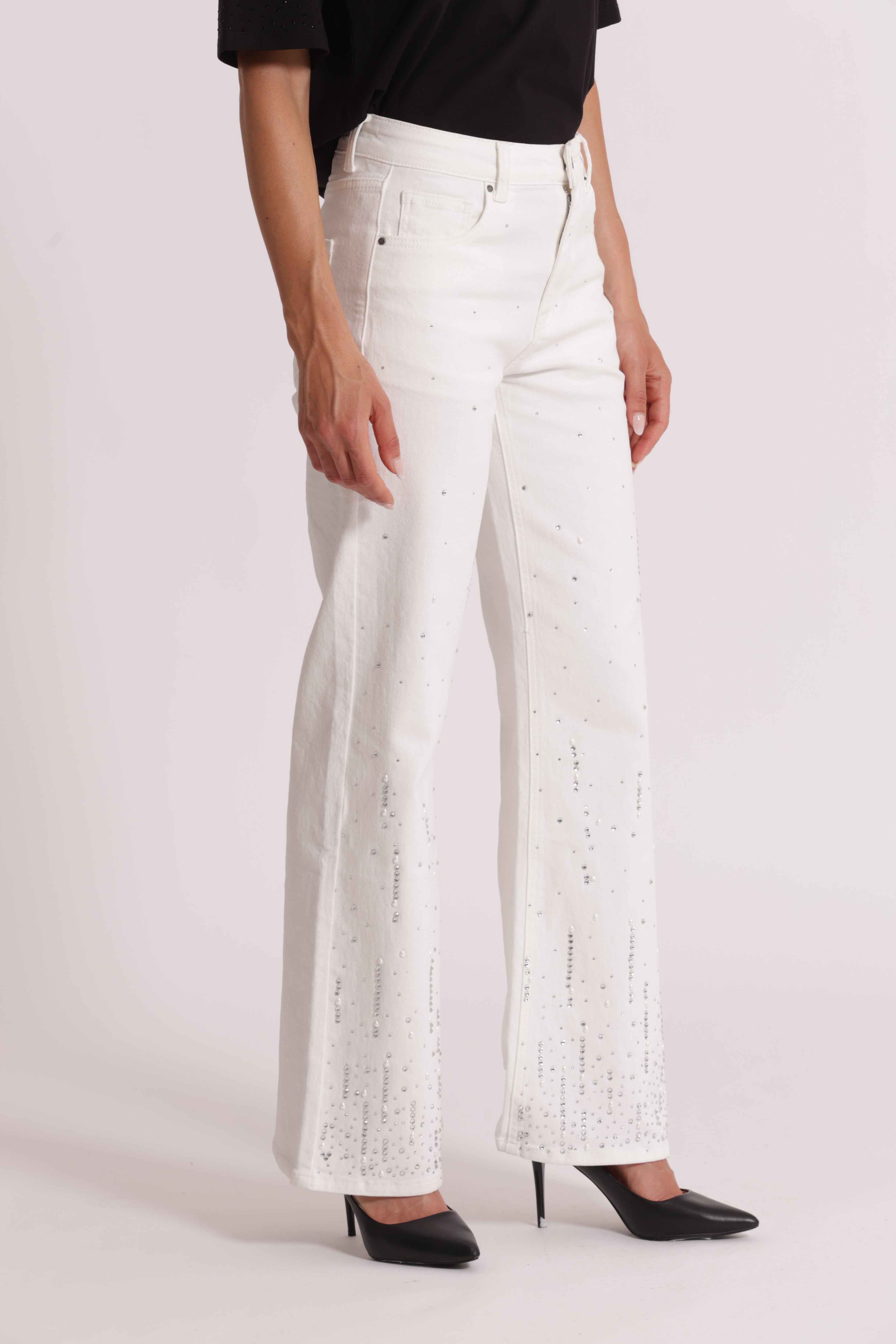 Mimi Mua jeans pioggia di strass jeans bianco denim
