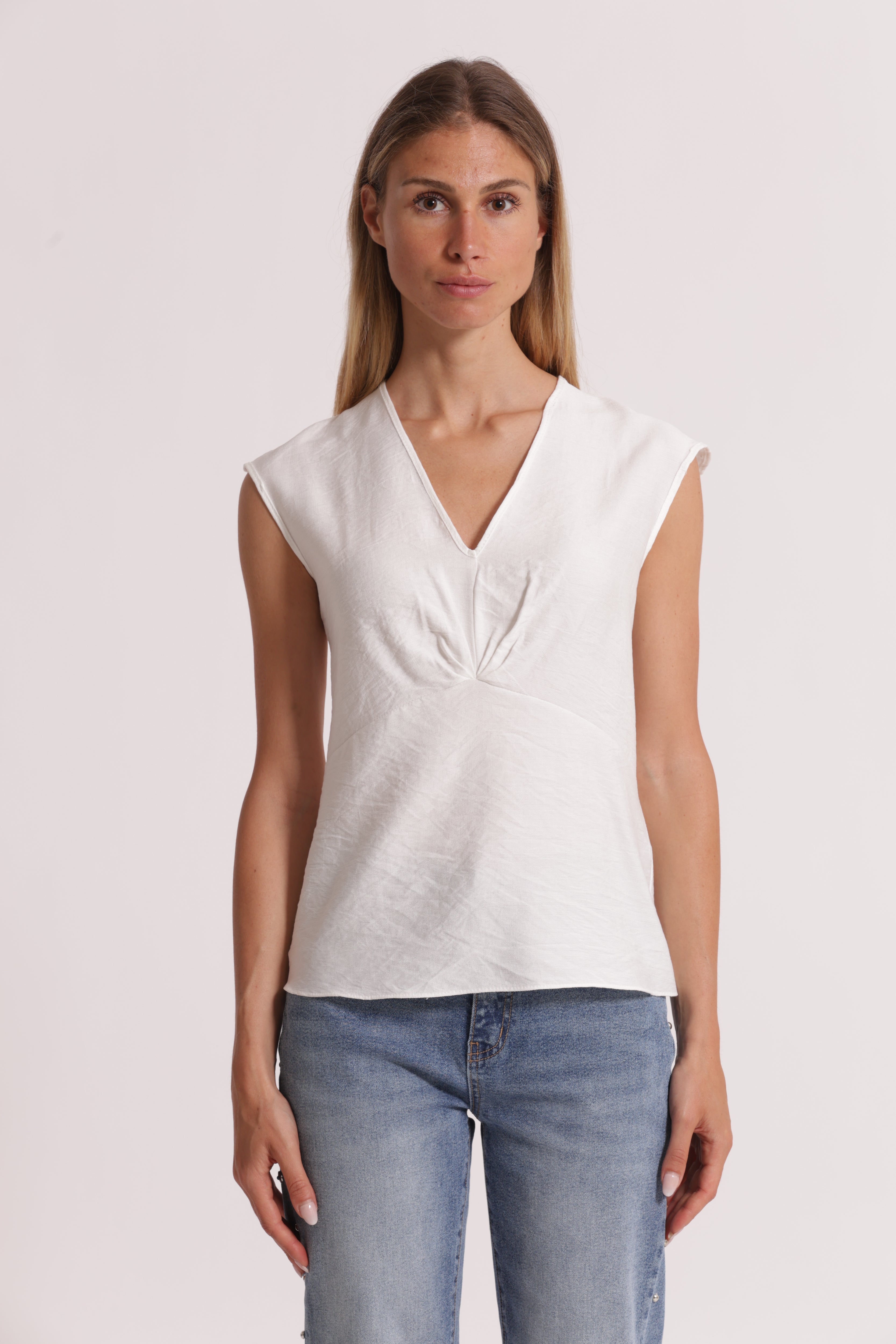 Mimi Mua Viscosa blusa bianco manica lunga