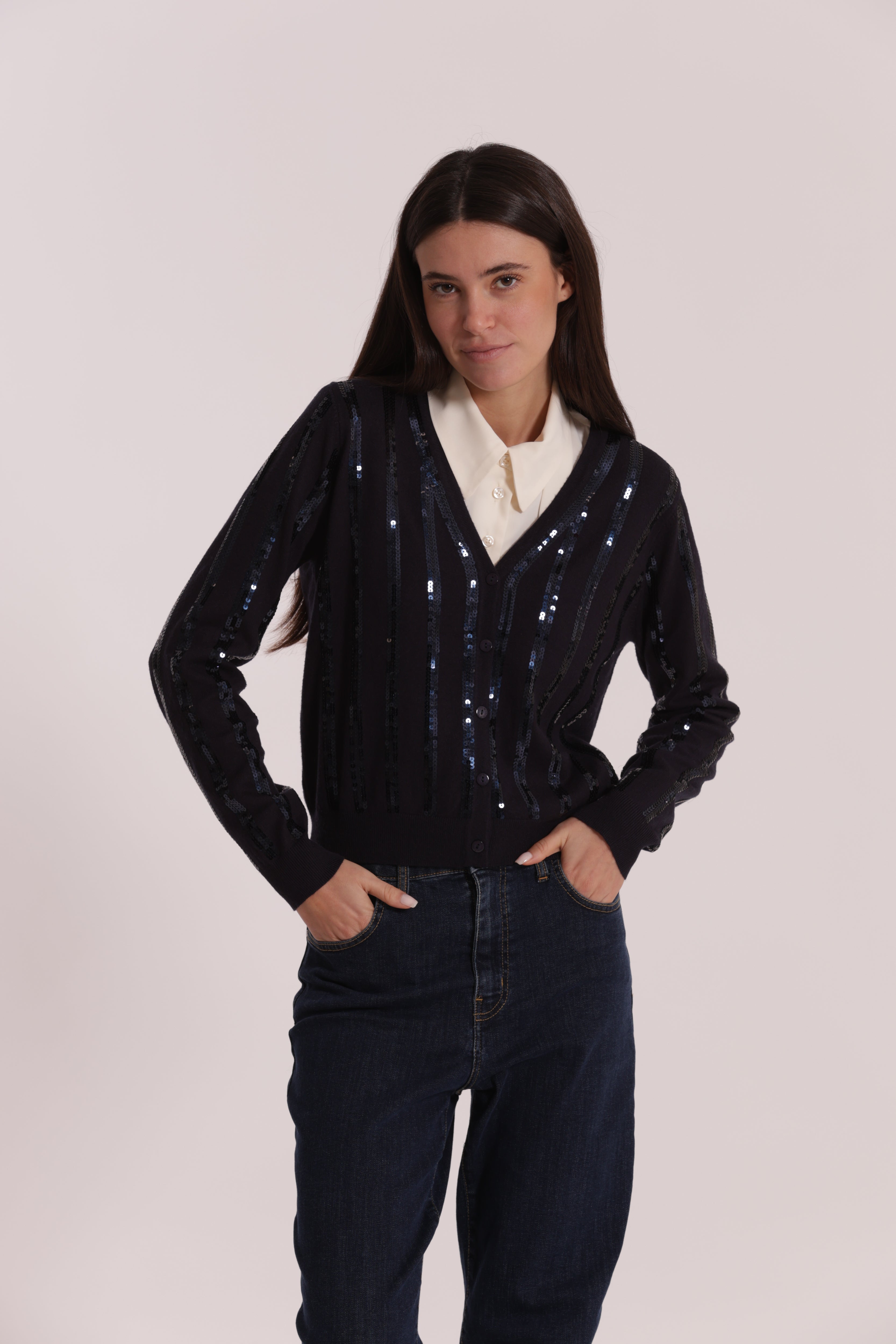 Mimi Mua Cardigan Paillettes Maglia Brillante
