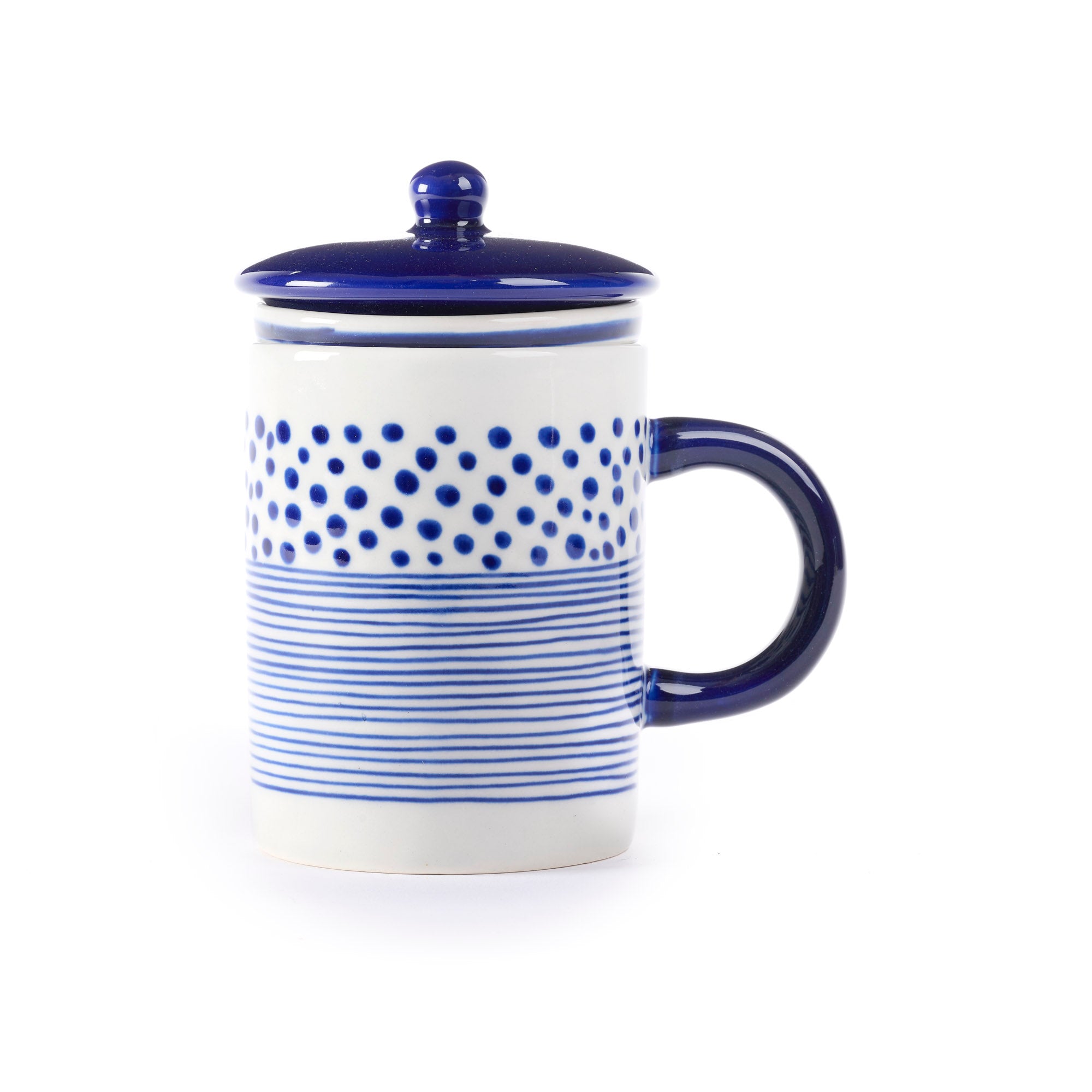 On Earth Cooperative Collection Dot Stripes tisaniera blu ceramica