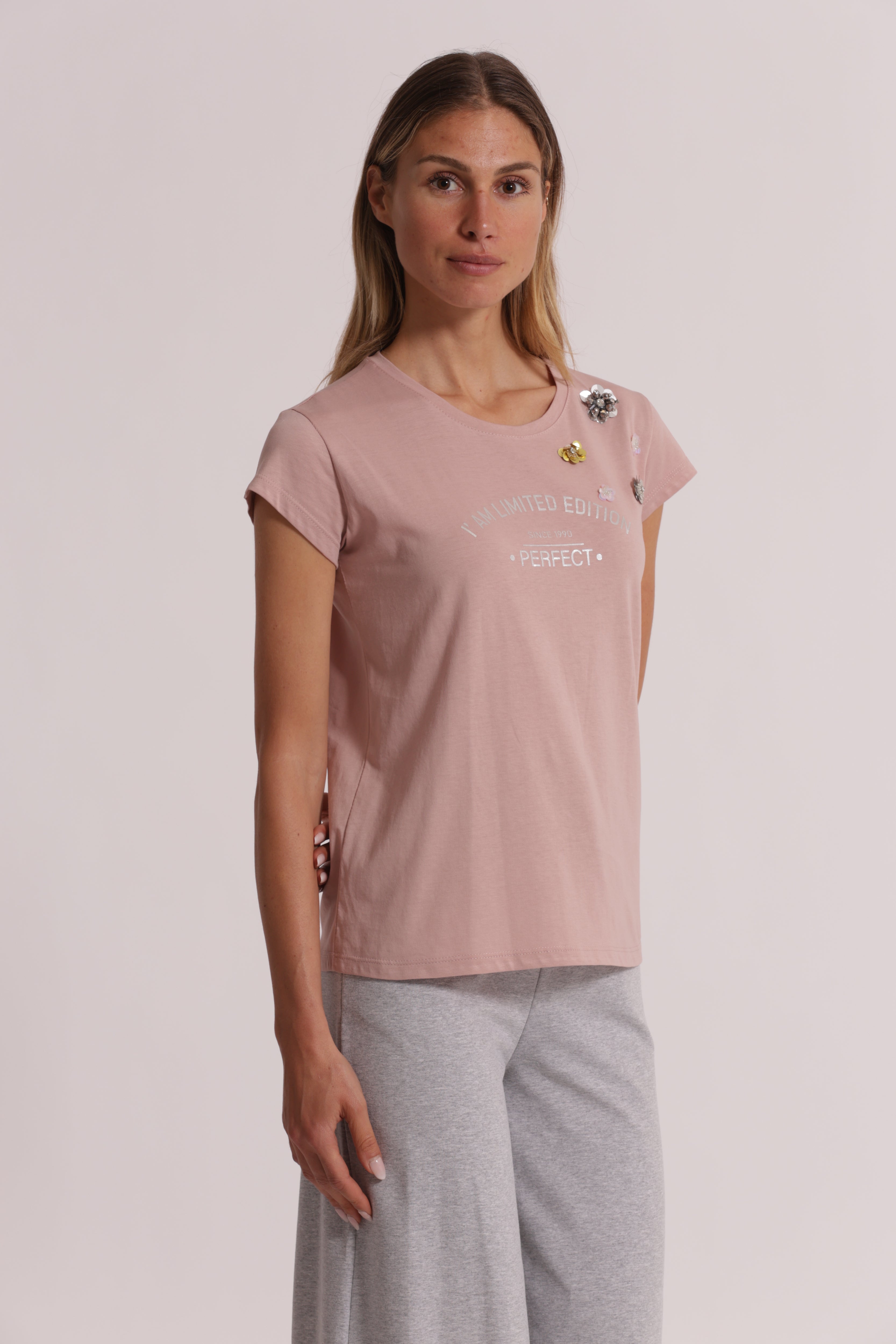 Mimi Mua I Am Limited Edition t-shirt panna con strass